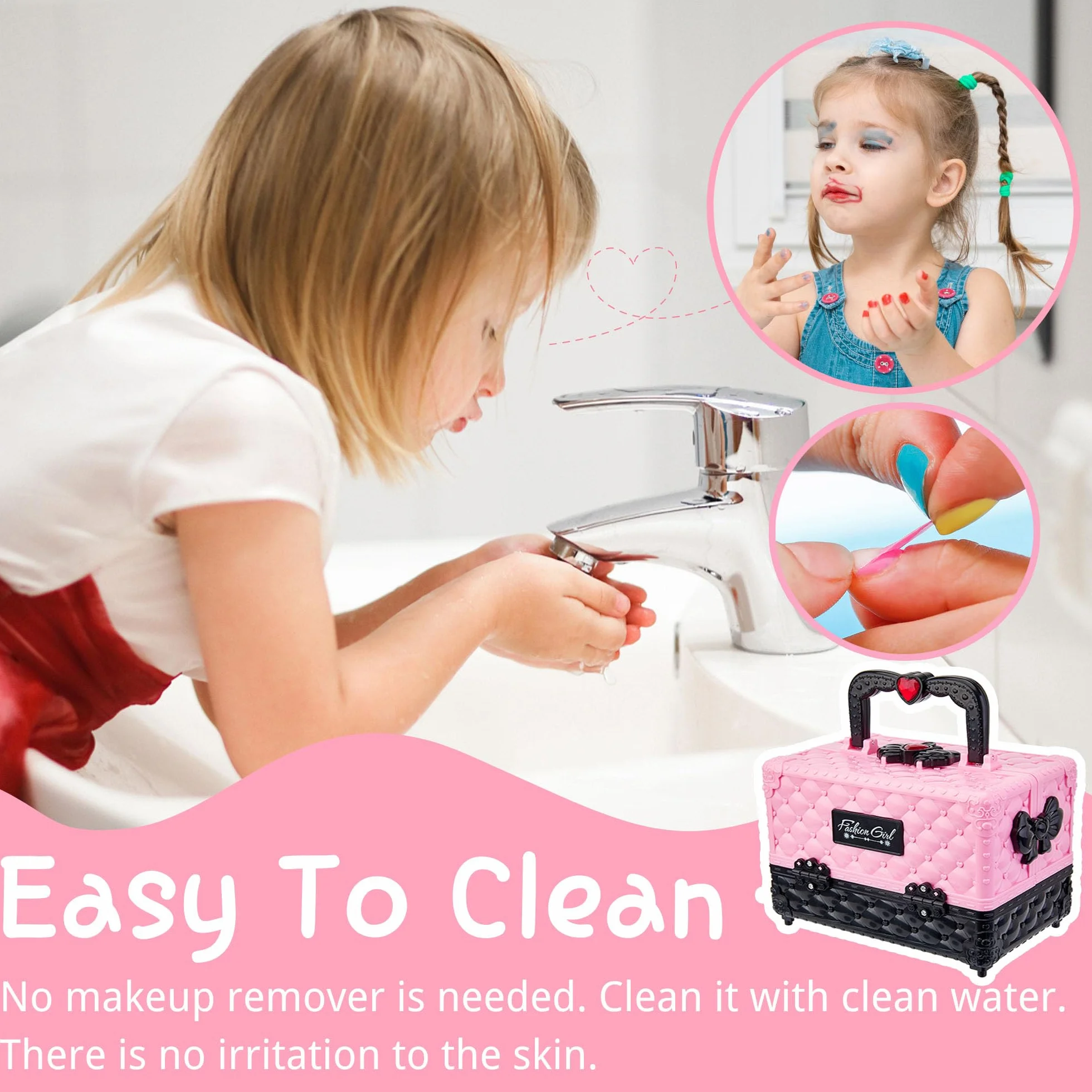 Lubibi Ensemble de Maquillage Lavable pour Enfants avec Coffret, Kit de Cosmétiques Réels, Jouet Cadeau Anniversaire Noël pour Filles 3-8 Ans