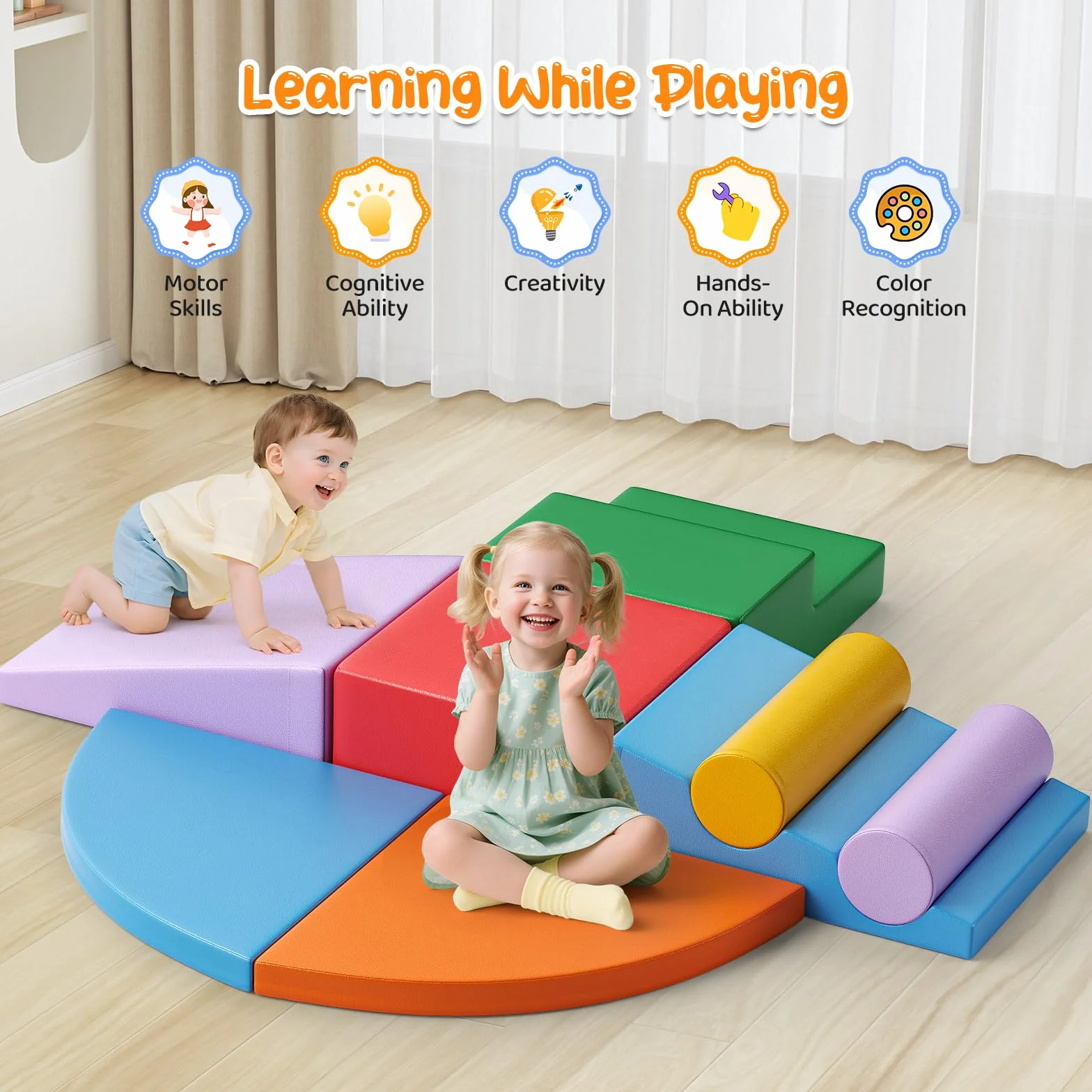 Blocs de Construction en Mousse Géants pour Bébé, Jouets Éducatifs Préscolaires pour Ramper et Grimper (Bleu Clair-5)