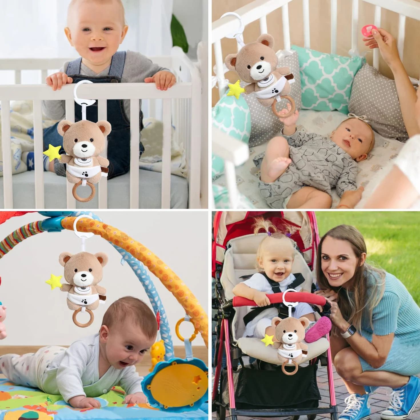 Peluche Bébé Ours avec Musique Douce pour Poussettes et Berceaux