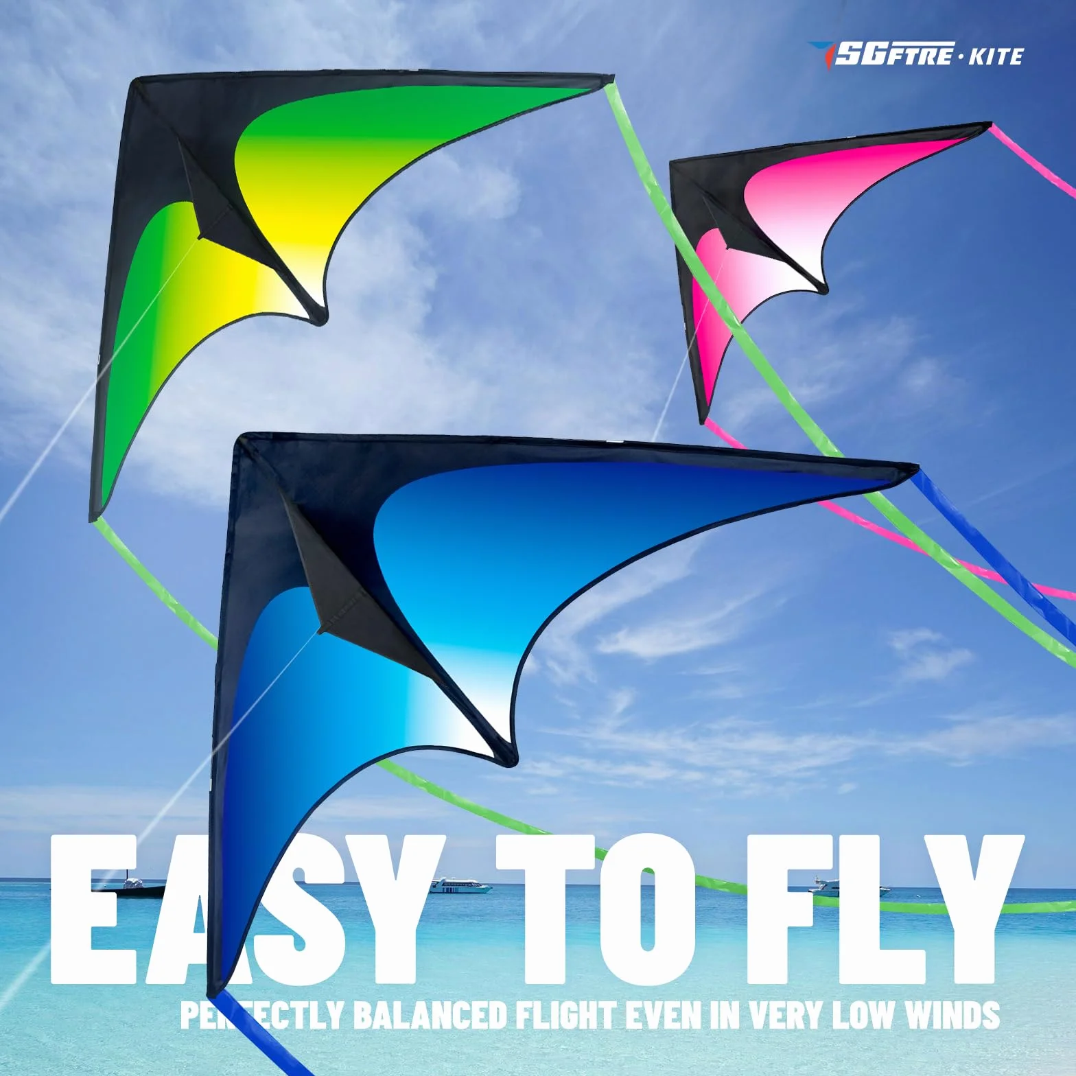 Lot de 3 cerfs-volants Delta pour enfants et adultes, faciles à voler, parfait pour parc et plage