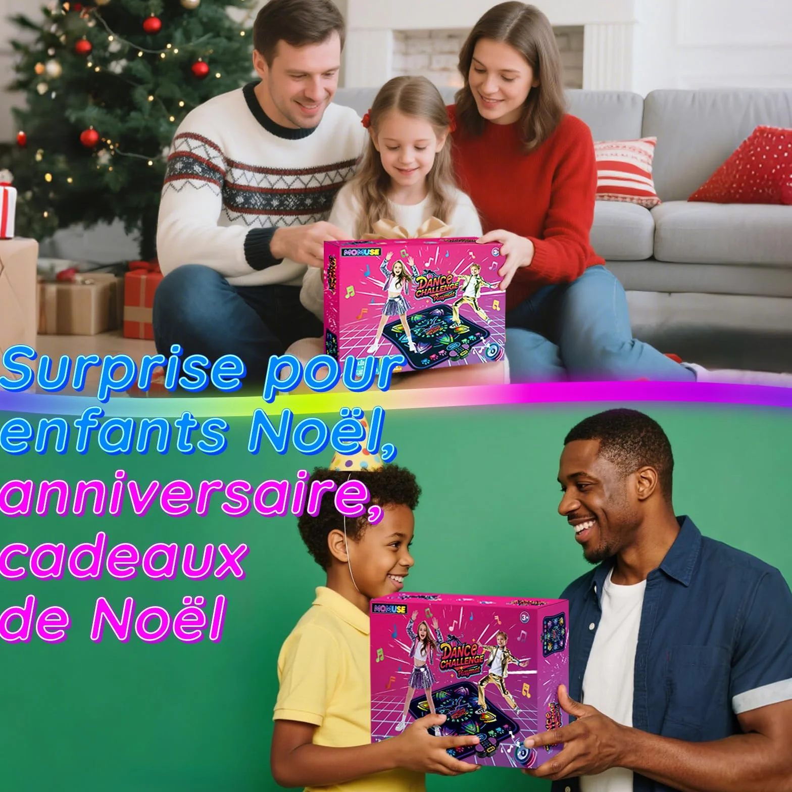 MOMUSE Tapis de Danse pour Enfants 3-8 Ans, Tapis Musical LED, 2 Modes, 9 Niveaux, Cadeau Noël Garçons Filles