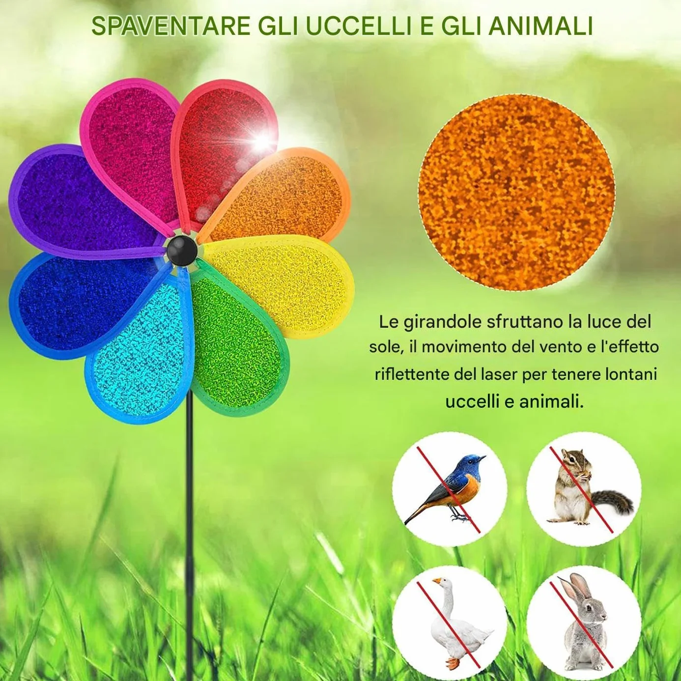 Tourniquets de jardin anti-oiseaux 4 pièces réfléchissant ornement moulin multicolore