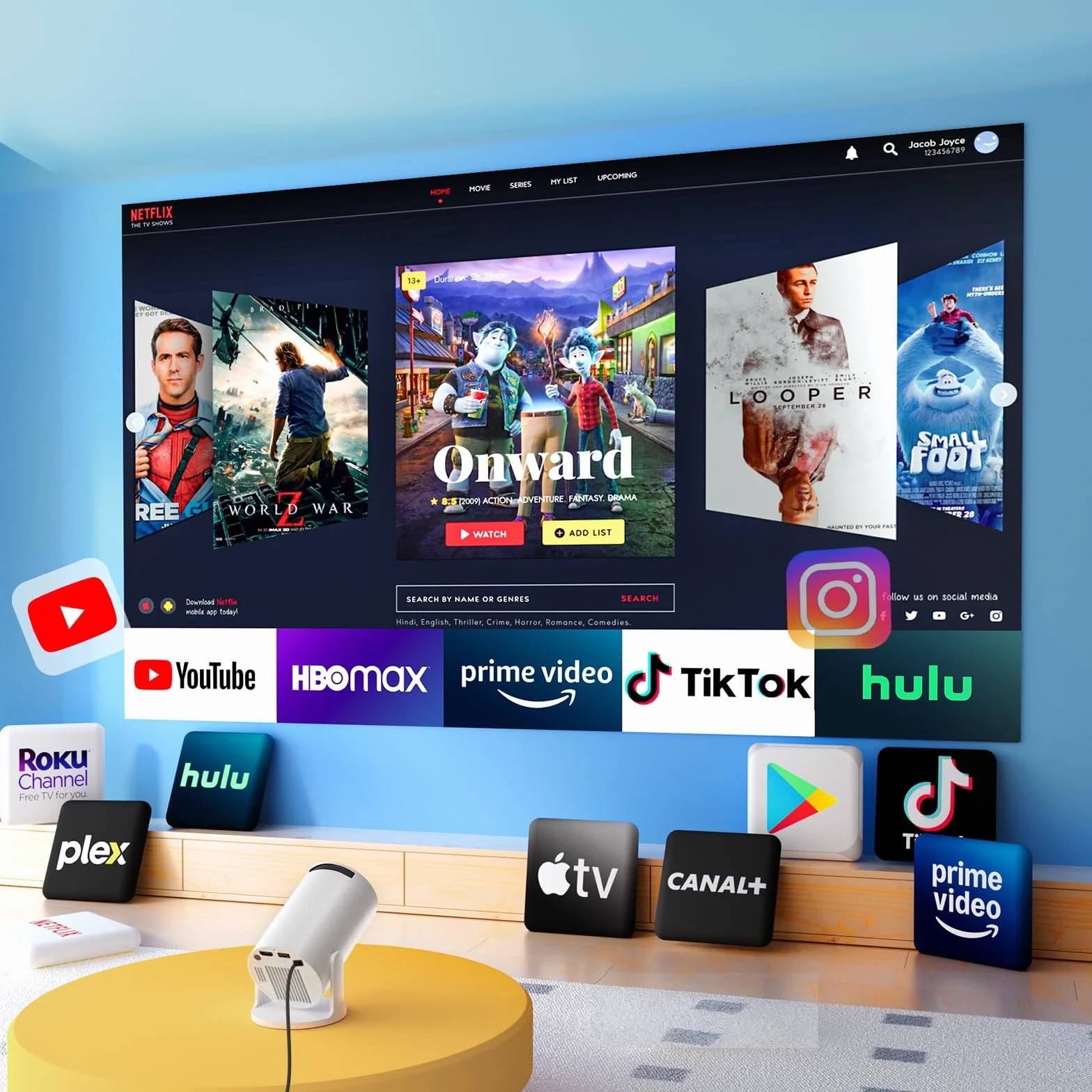 AKIYO O2 Vidéoprojecteur WiFi 6 Bluetooth 5.4 4K 1080P Auto Keystone 180° Rotation