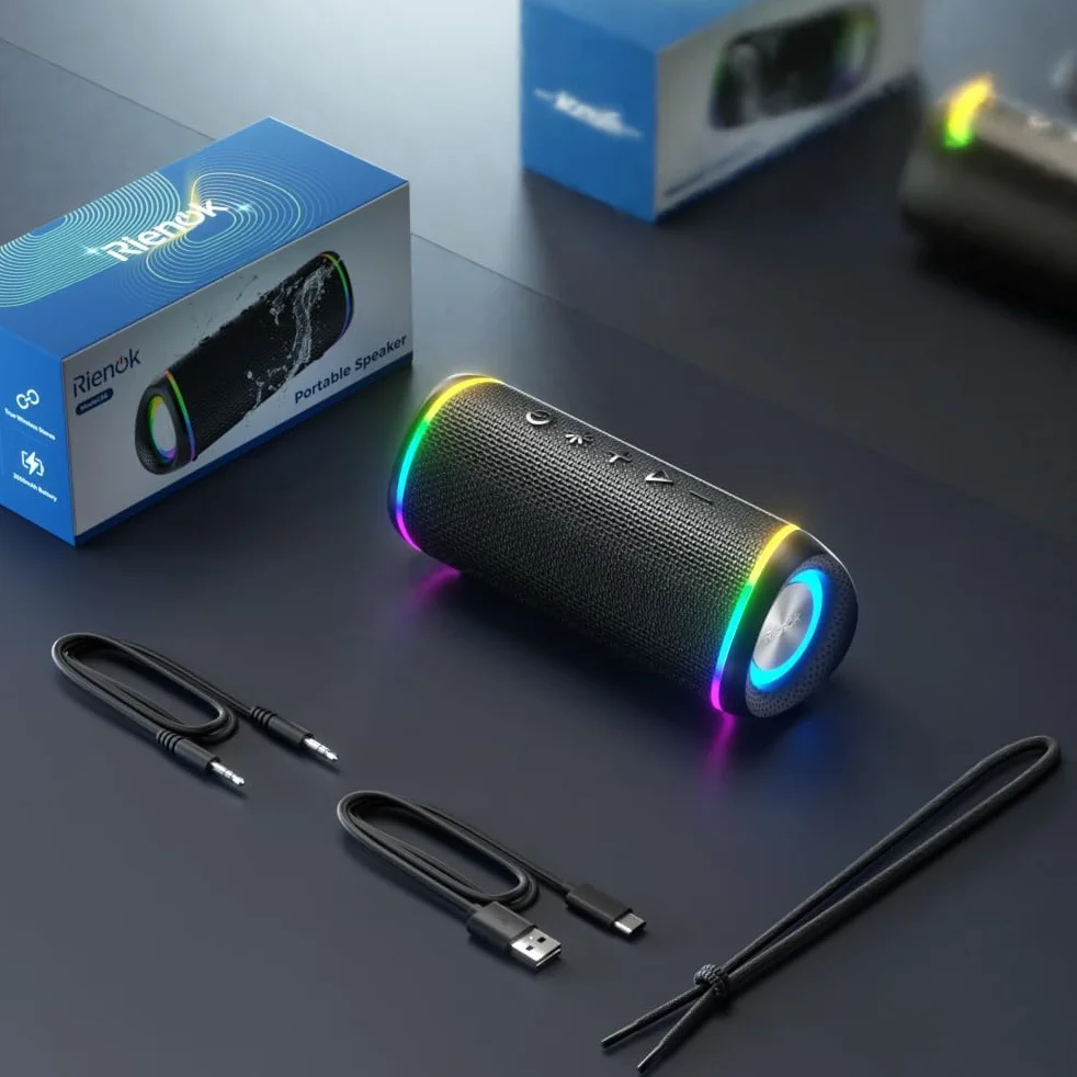 RIENOK Enceinte Bluetooth Portable 30W, Bluetooth 5.3, Autonomie 10H, Support TF Carte 128Go, AUX