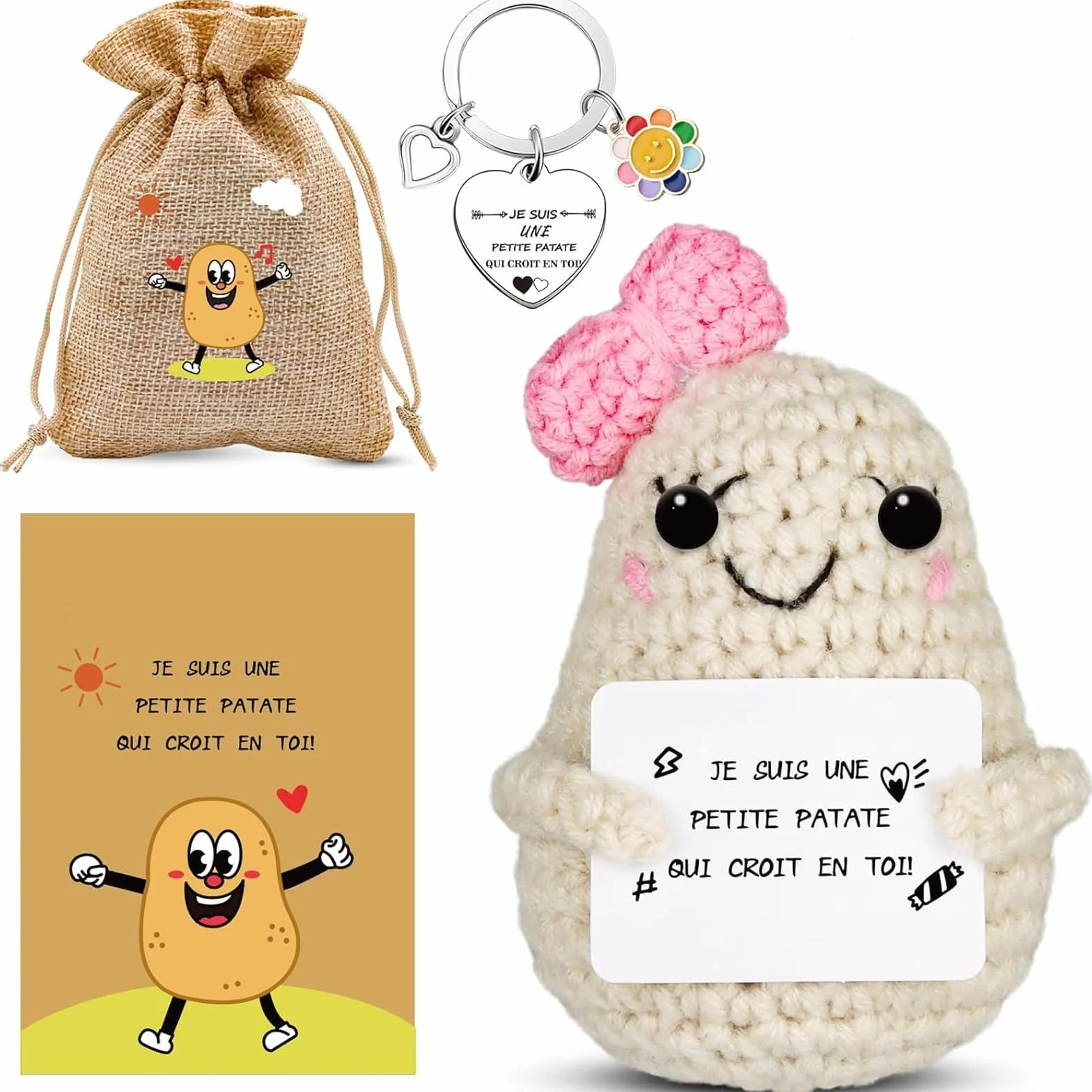 Poupées de Pomme de Terre Françaises avec Porte Clés et Carte, Cadeau Original Anniversaire Homme Femme
