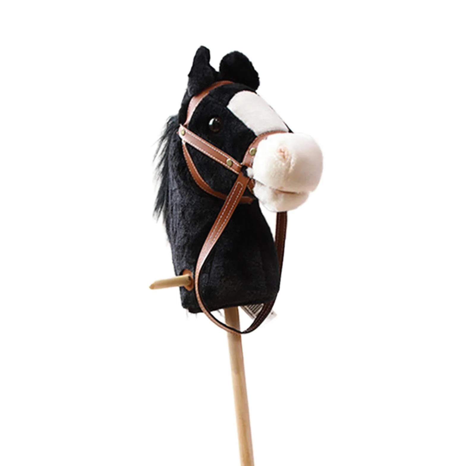 Bâton D'équitation en Peluche Cheval de Loisir avec Roue Sons de Galop Hennissant Noir