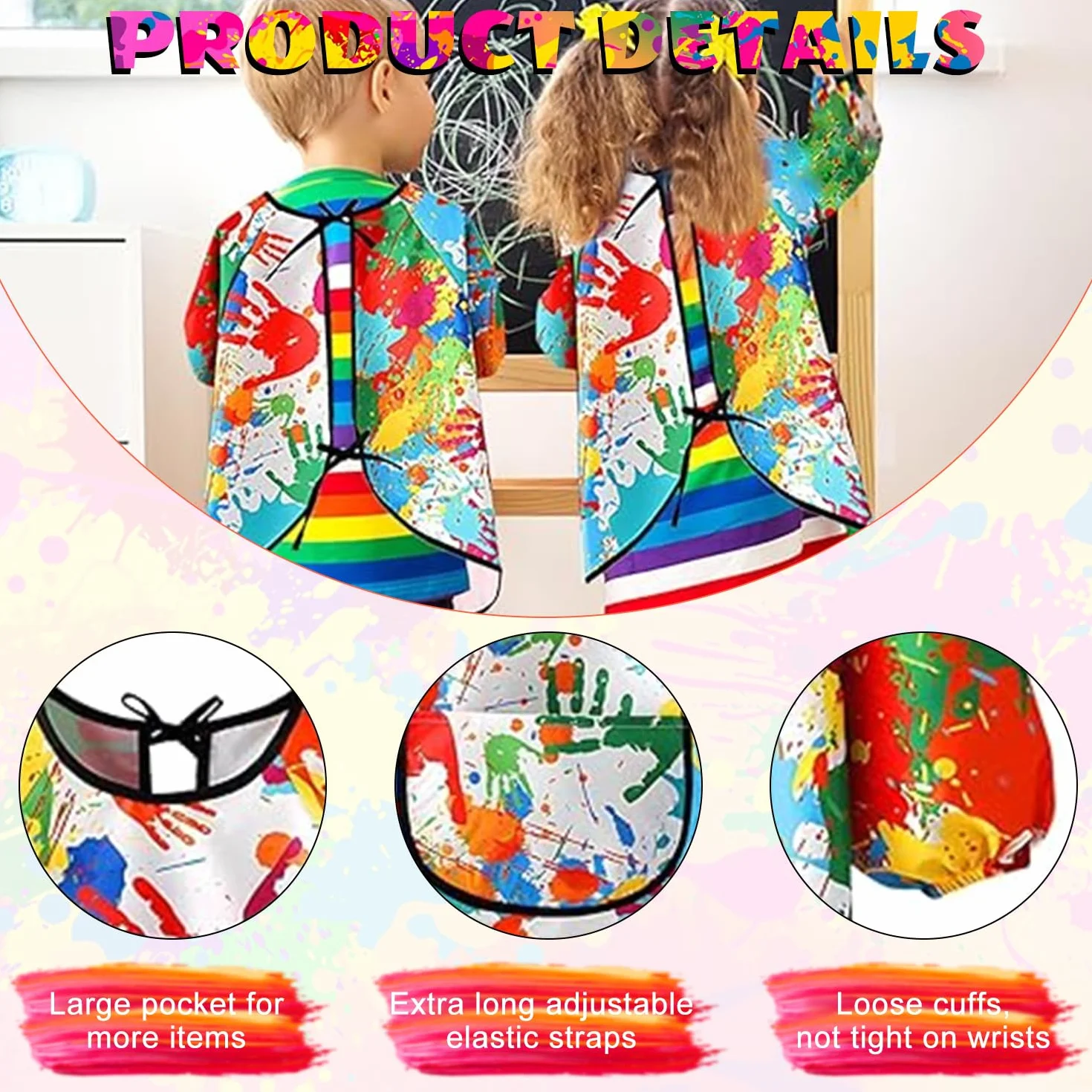 Tablier Peinture Enfant Imperméable 7-11 ans Réutilisable avec Capuche Manches Poches