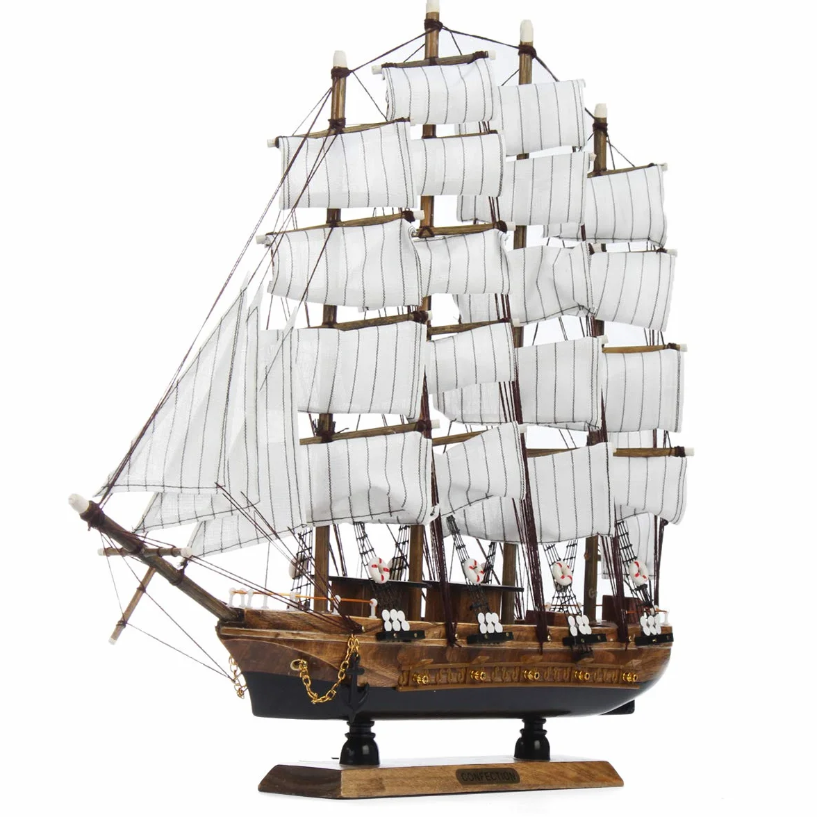 CCChaRLes 50Cm À La Main En Bois Bateaux À Voile Modèle Assemblée Nautique Navire Schooner Bateau Décorations Cadeau