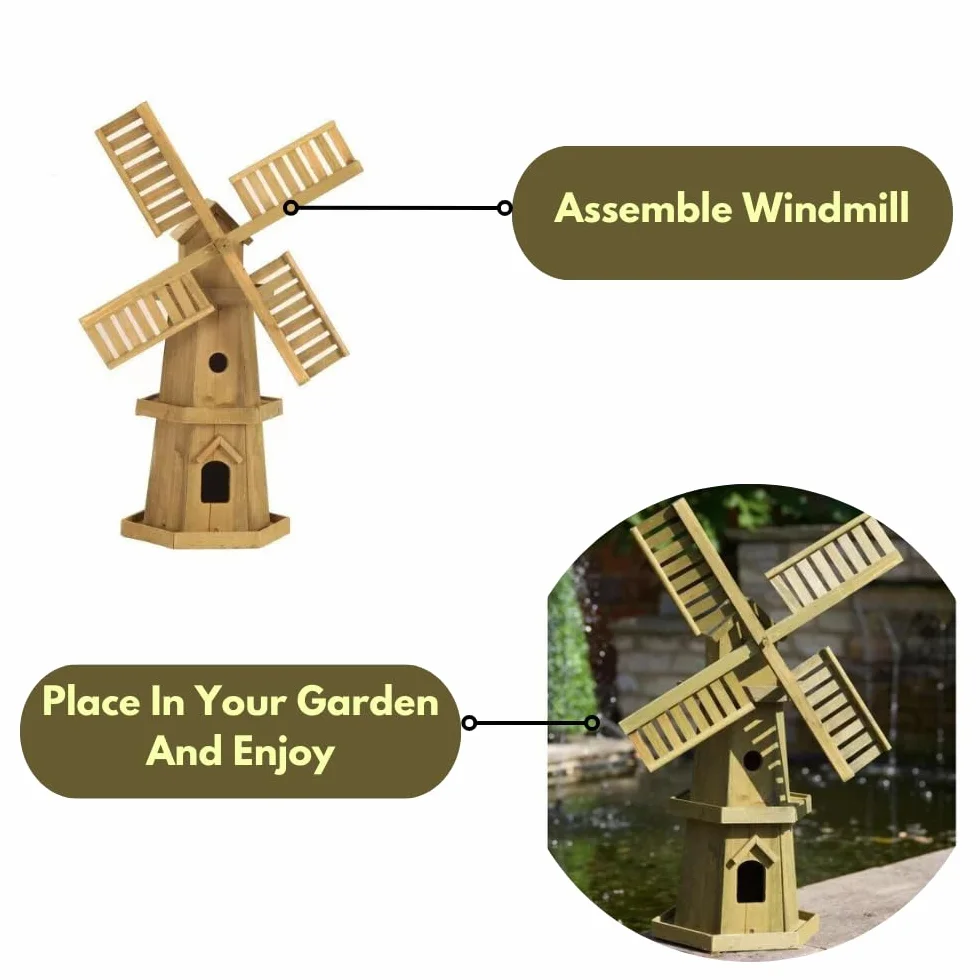 Garden Mile Grand moulin à vent rustique en bois traditionnel autonome 62,5 x 71,1 x 139,7 cm