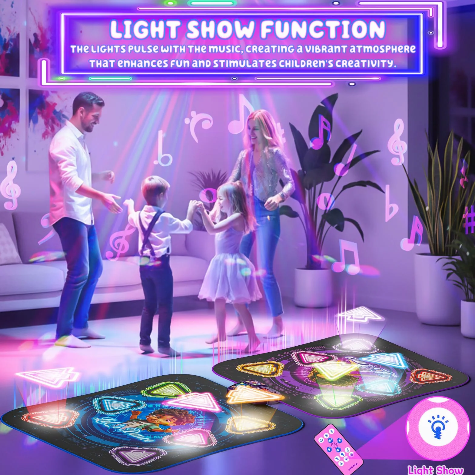 Tapis de Danse pour Enfants 2 Joueurs, Tapis de Danse Lumineux 12 Boutons Bluetooth, Cadeau Anniversaire Noël Filles Garçons 3-12 Ans