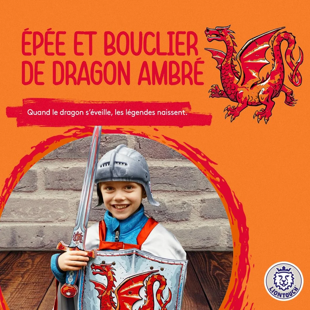 Liontouch Épée et Bouclier Dragon Ambré Ensemble Chevalier Médiéval Enfants 3-8 Ans Armes Sûres Déguisement