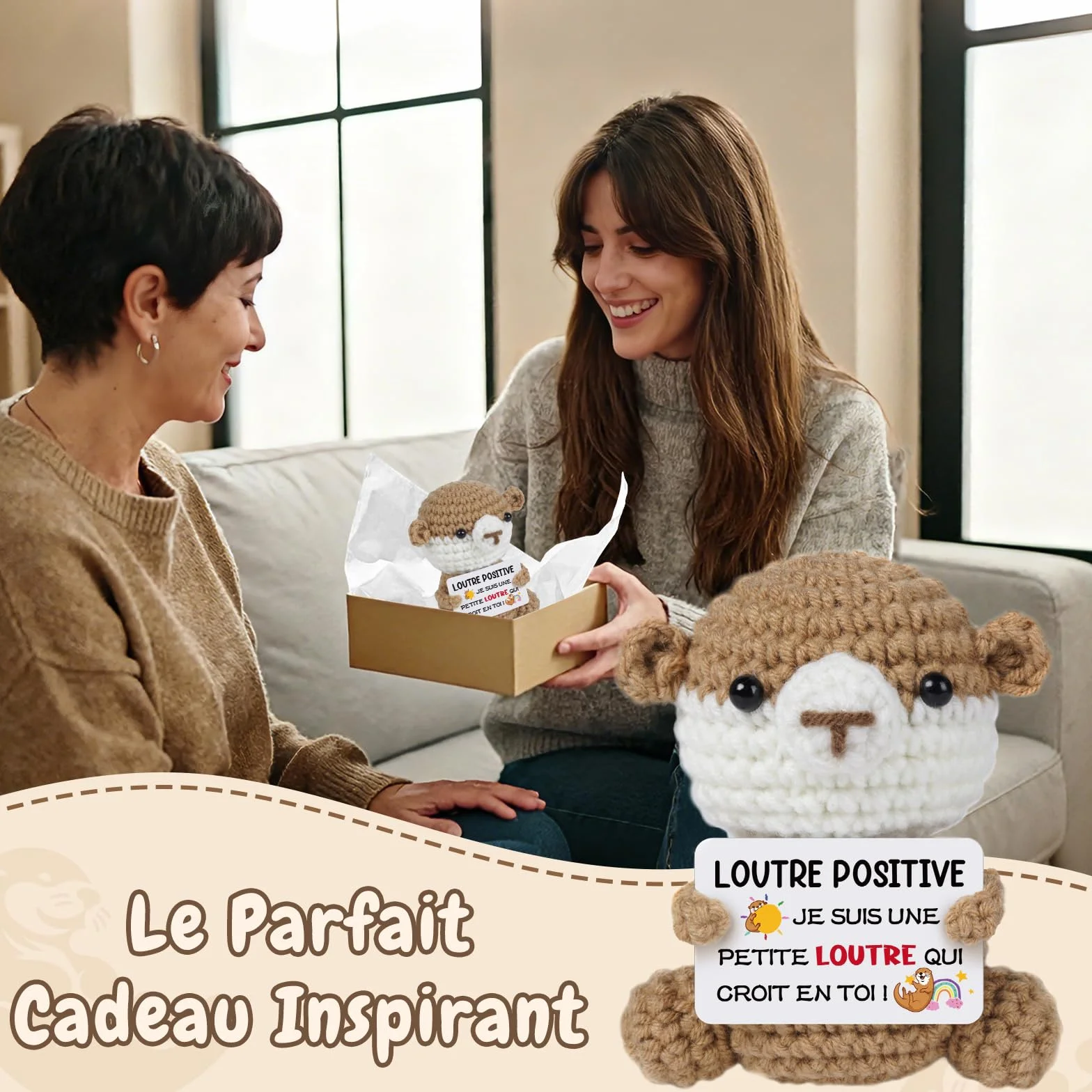 Peluche Loutre Positive avec Carte - Cadeau Original Femme Homme