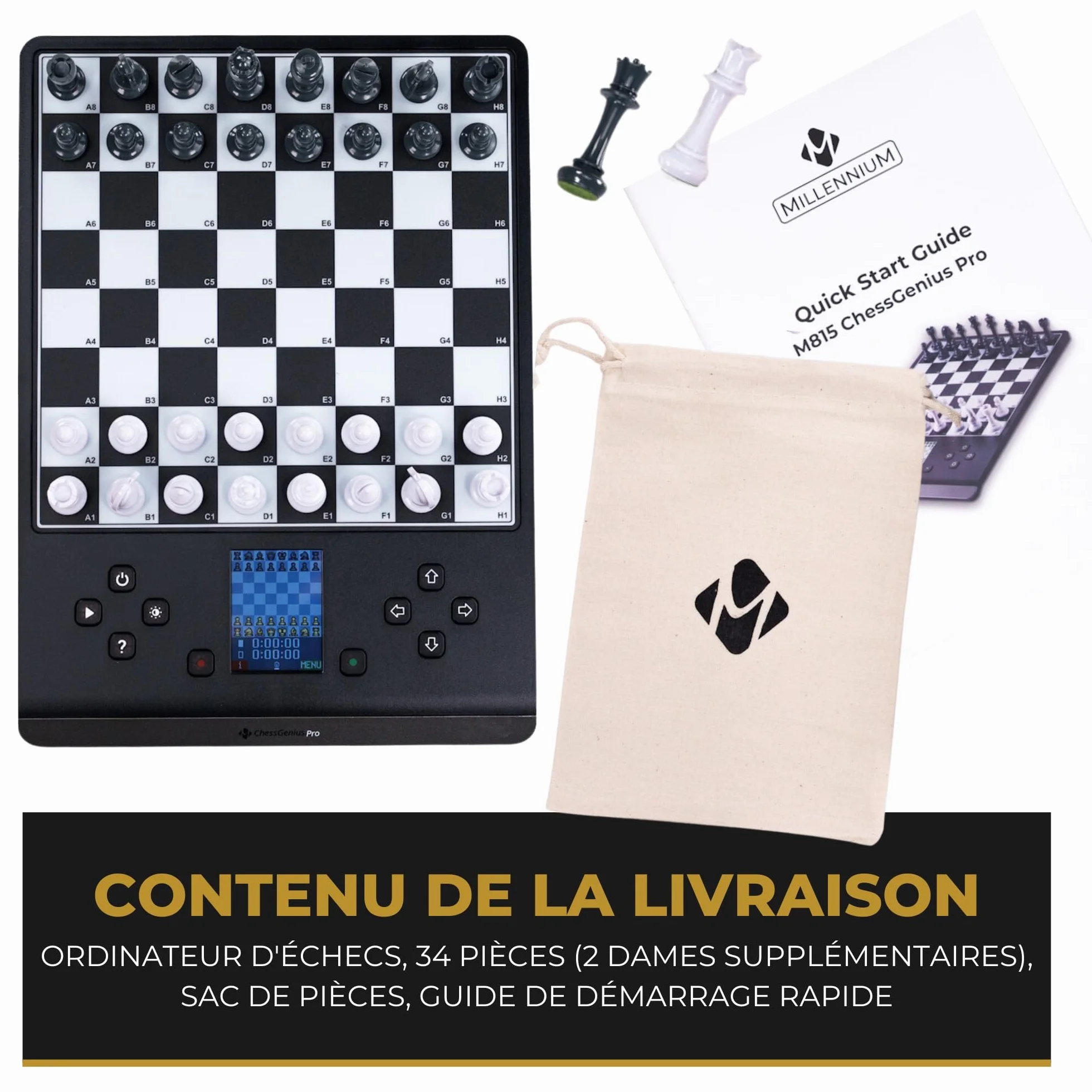 Millennium ChessGenius Pro Ordinateur d'échecs pour débutants et joueurs confirmés,entraîneur d'échecs intelligent offrant de nombreuses possibilités d'entraînement et différents niveaux de difficulté