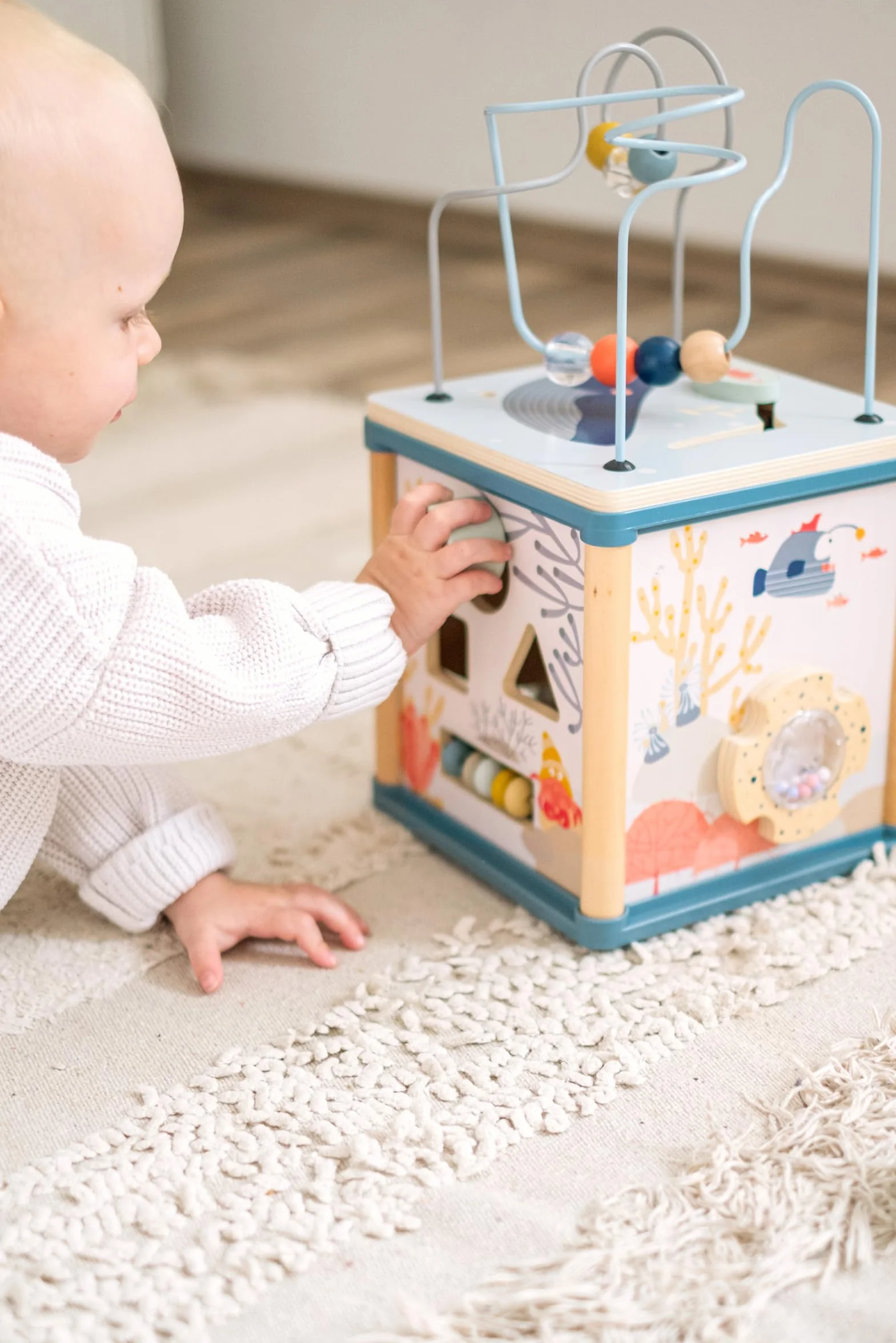 Cube de motricité Monde sous-Marin en Bois 5 Faces Jouet Enfant 12 Mois