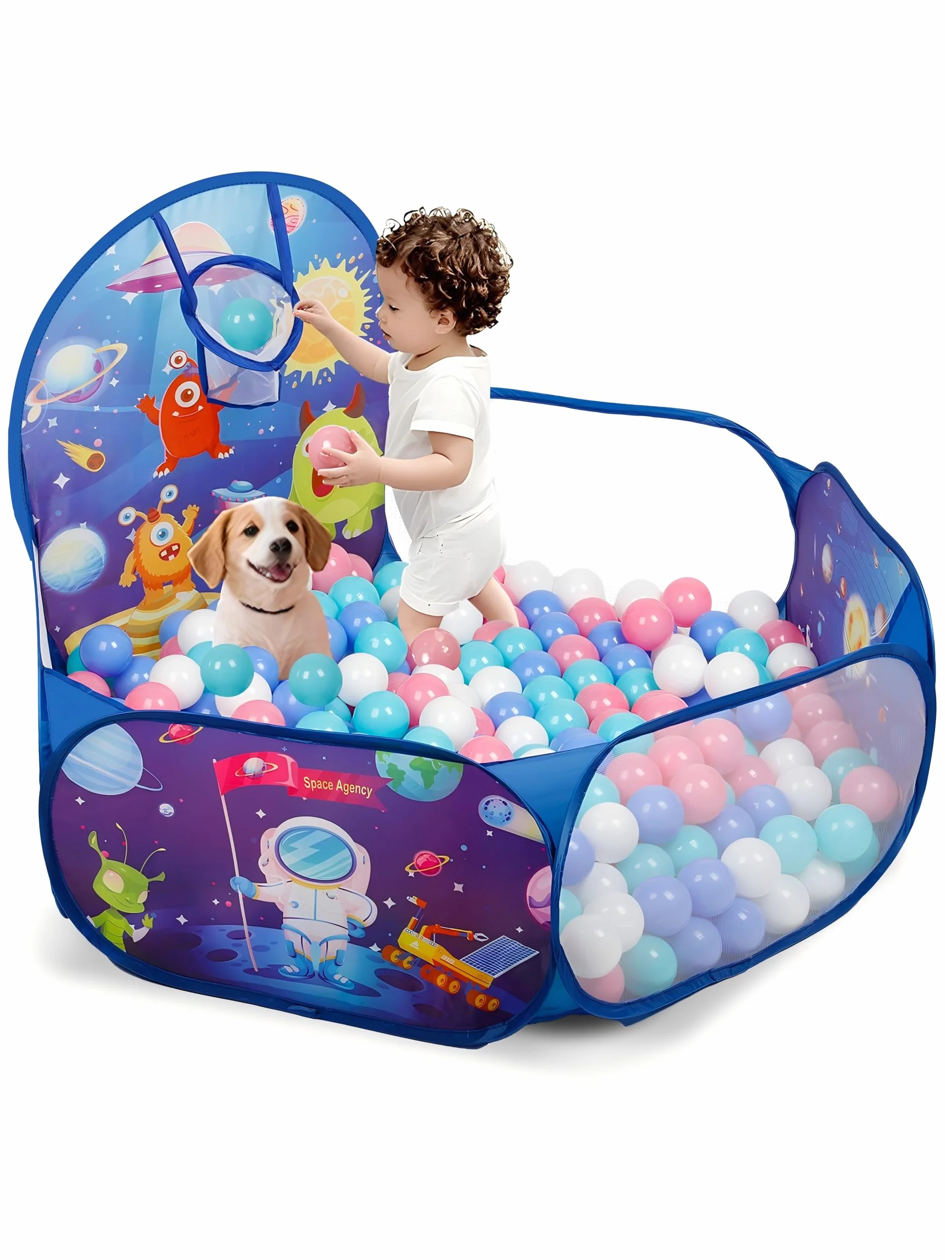 ZimiTeda Piscine à balles Pliable pour Enfants avec Panier de Basket-Ball 120 cm Fosse à balles Pop-up pour Bébé Filles Garçons