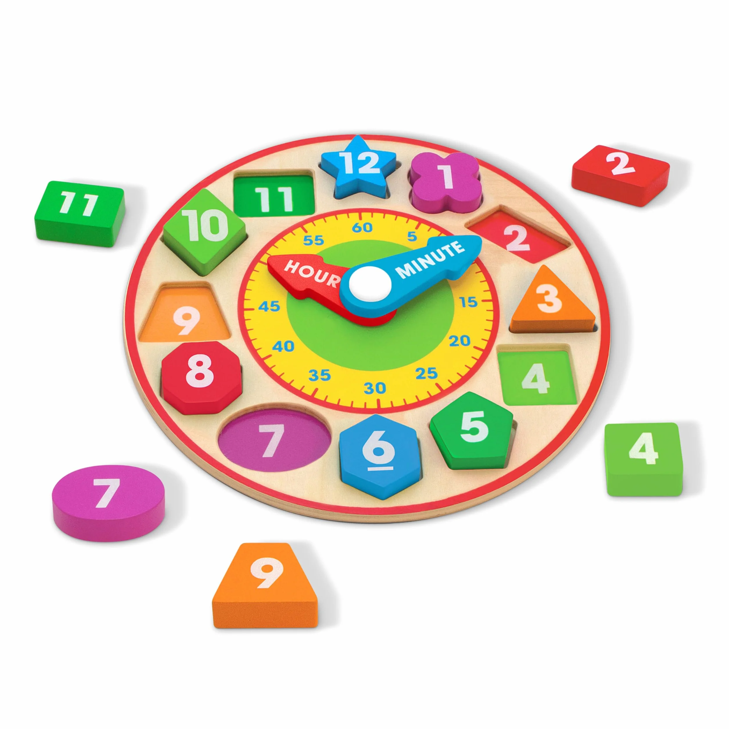 Melissa & Doug Horloge De Tri De Formes, Jouet en bois pour enfants d'eveil et d'apprentissage, Cadeau pour garçon ou fille