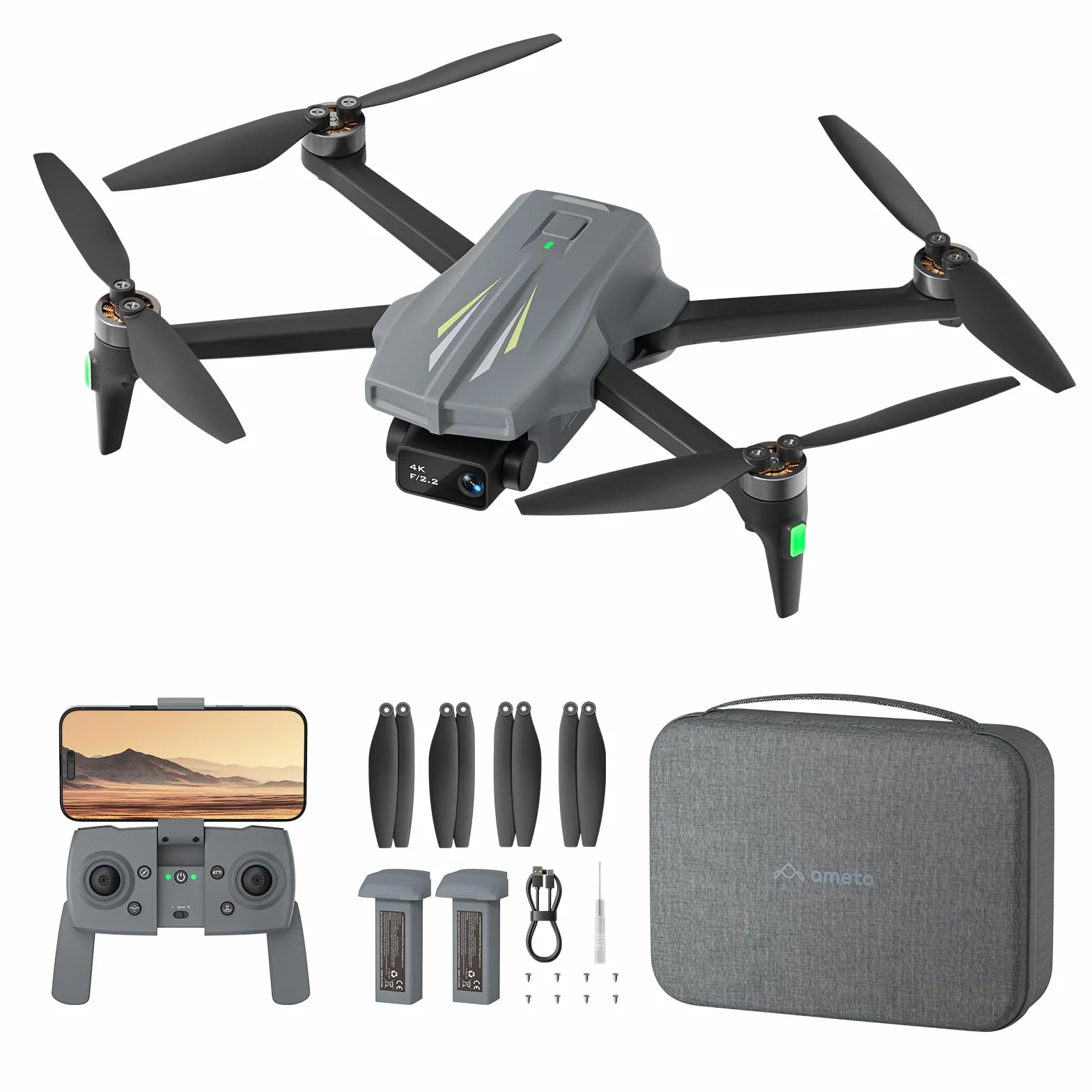 Ameta S20 Drone avec Camera 4K, GPS Drone pour Adultes et Enfants avec Retour Automatique/ 50min de Vol/Mode Intelligent/Suiveur/Contrôle par Gestes, FPV Mini Drone Moins de 249g