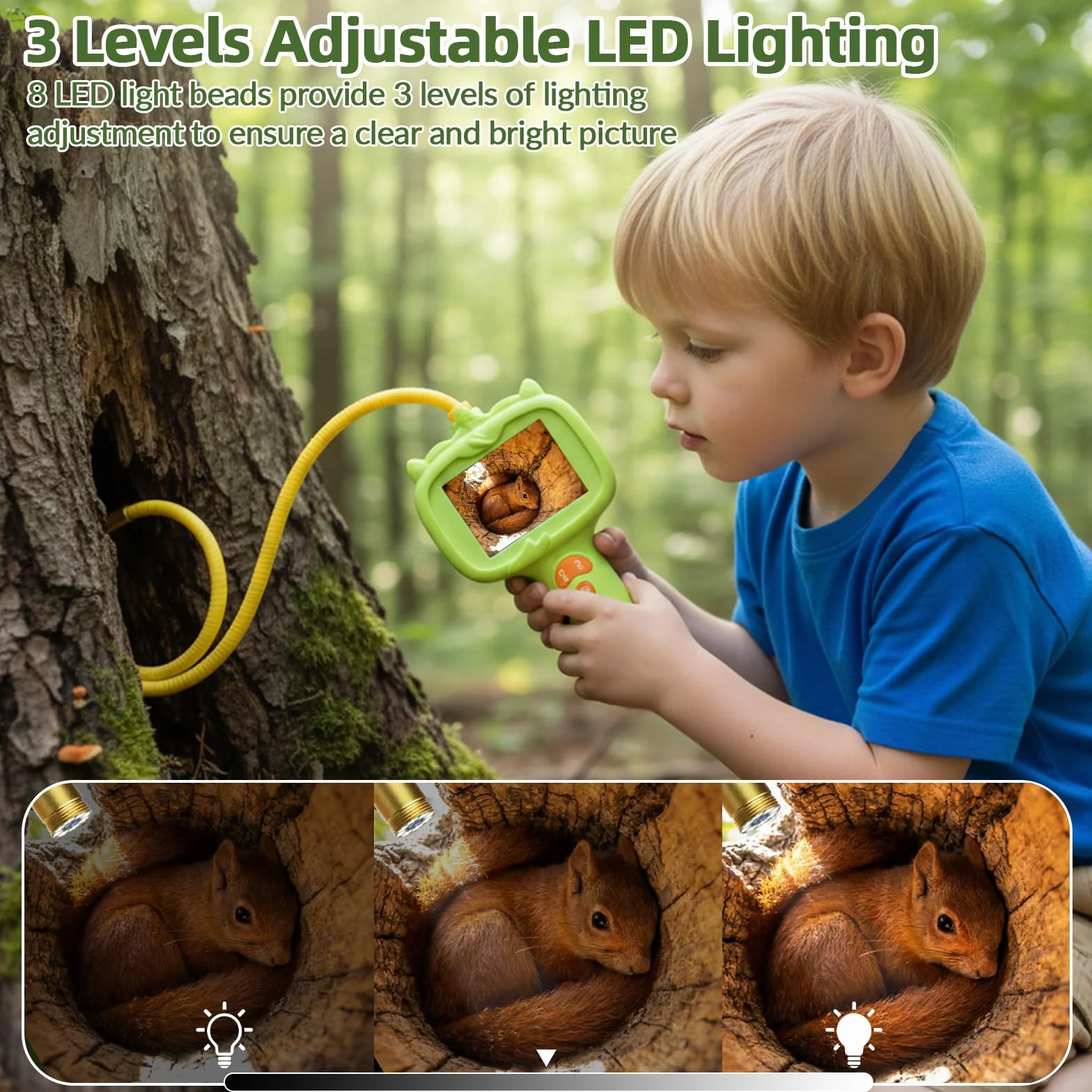 Sprifityy Endoscope pour Enfants, caméra endoscopique étanche avec lumière, Jouet STEM extérieur