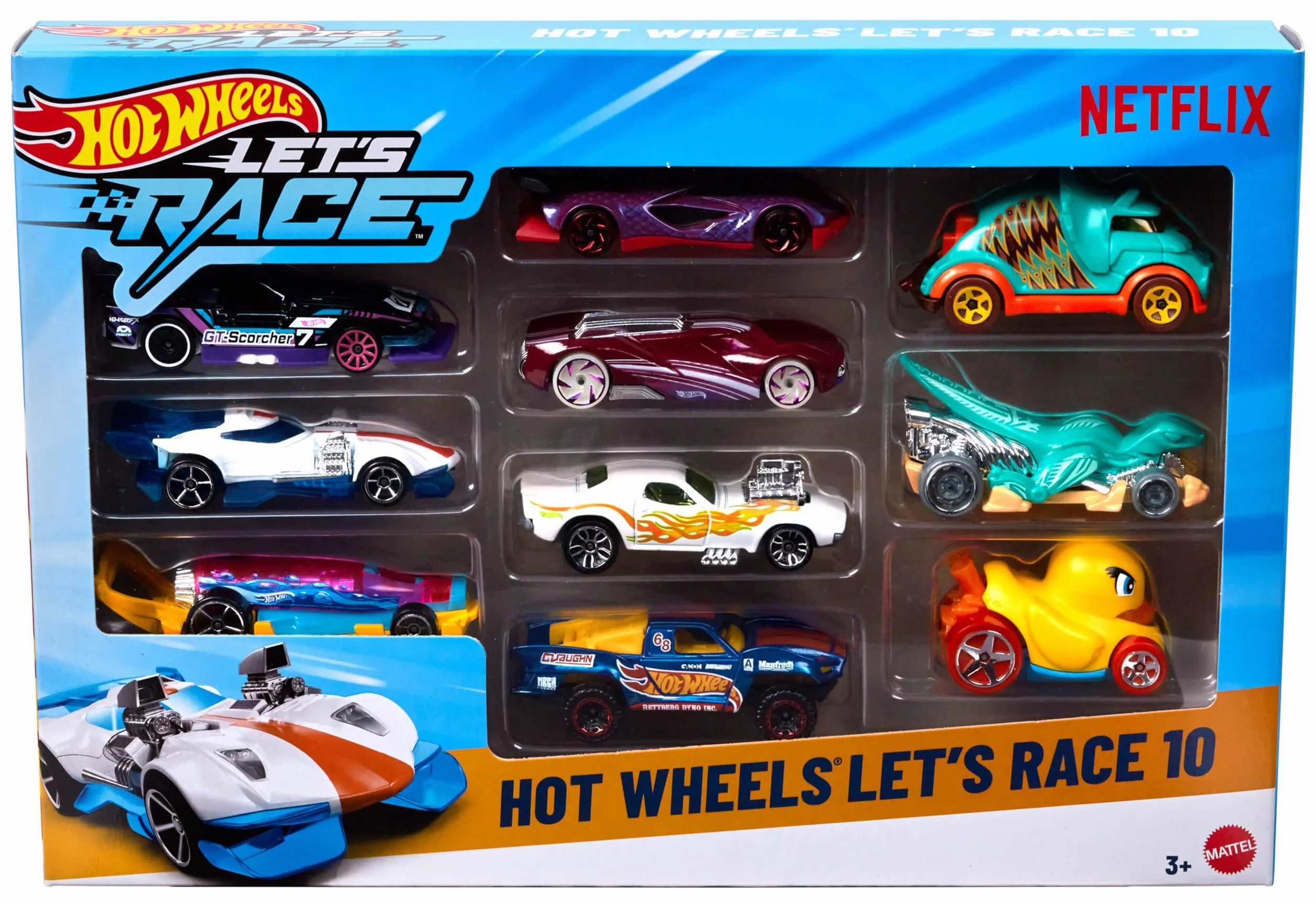 Hot Wheels Coffret 10 Véhicules Let’s Race 1/64 Netflix Série Animation Jouer Exposer JGN40