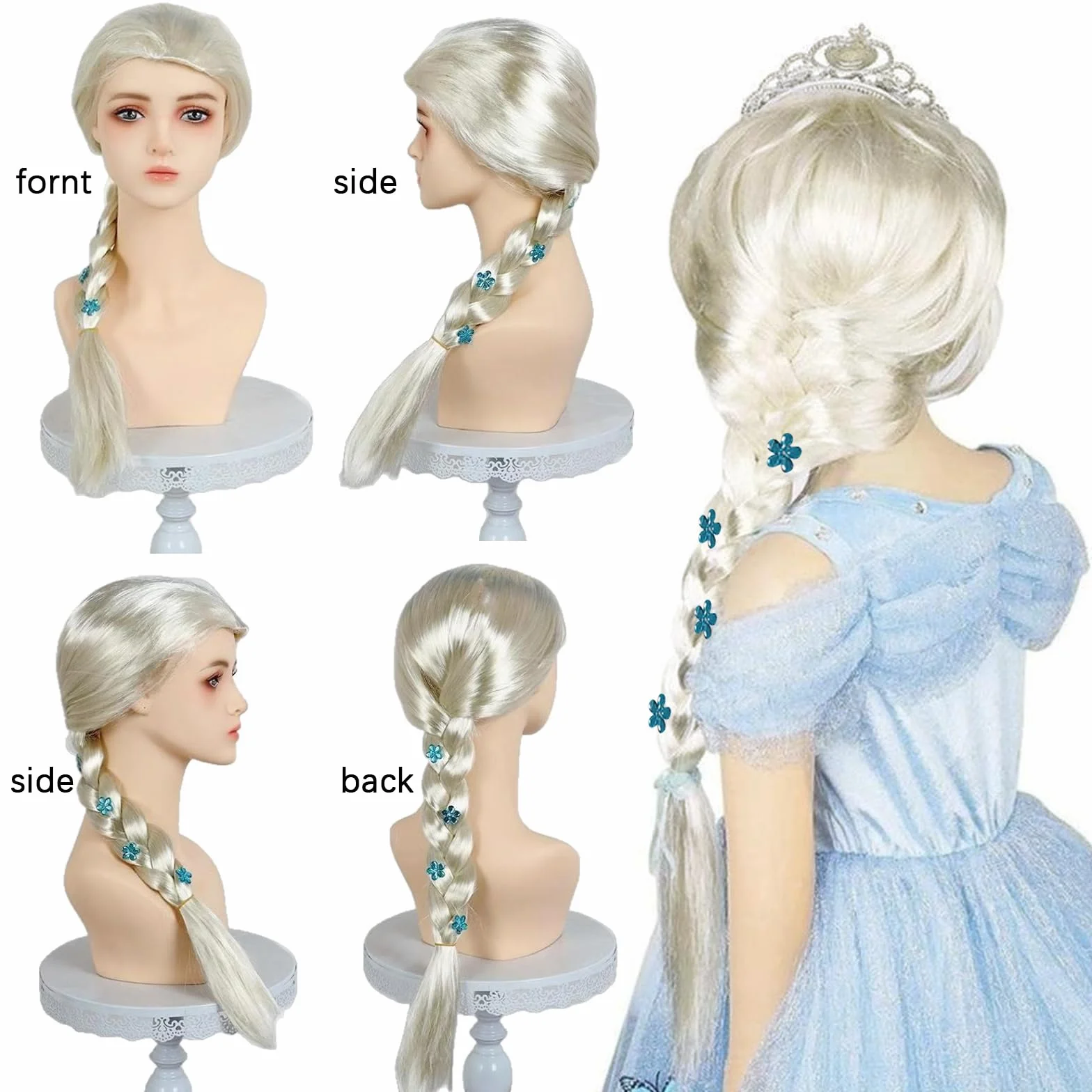 Perruque Princesse Enfant Fille Accessoires Déguisement Couronne Cosplay Carnaval Halloween