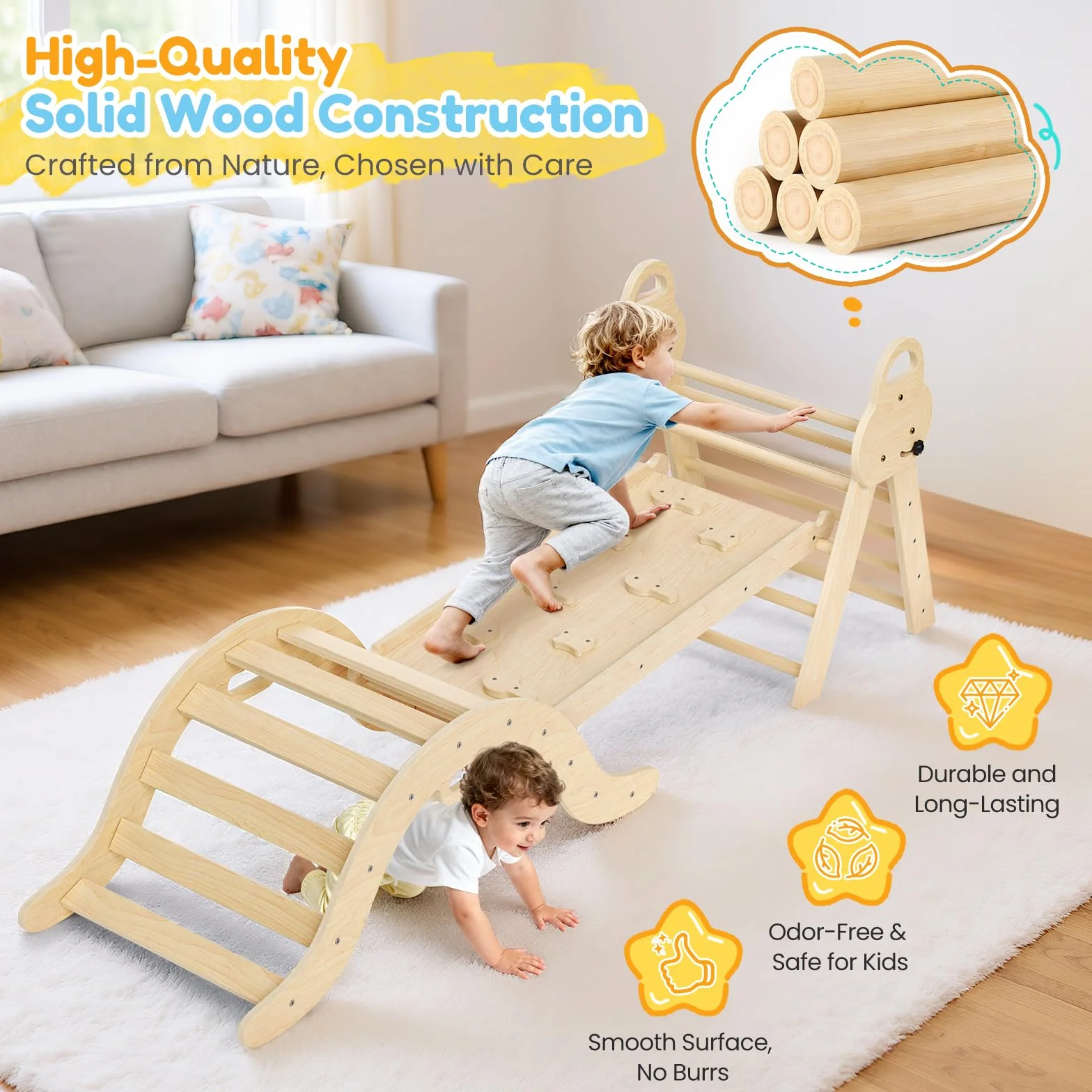 Montessori Triangle Arche 7 en 1, Arche d'escalade et Toboggan en Bois pour Tout-Petits 1-3 Ans