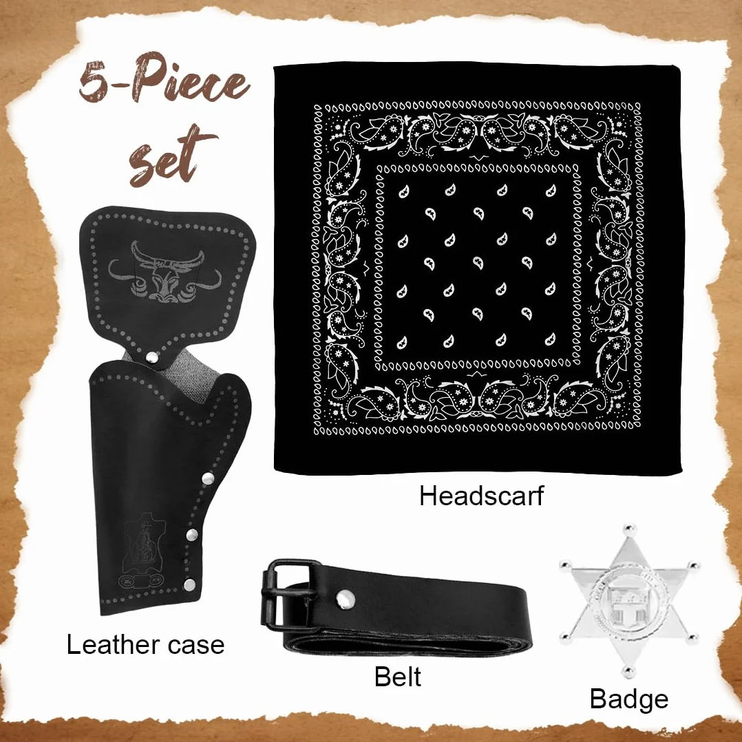 Cowboy Costume Accessoires 5 Pièces Bandana Ceinture Holsters Badge Métal Déguisements Garçons Filles Halloween