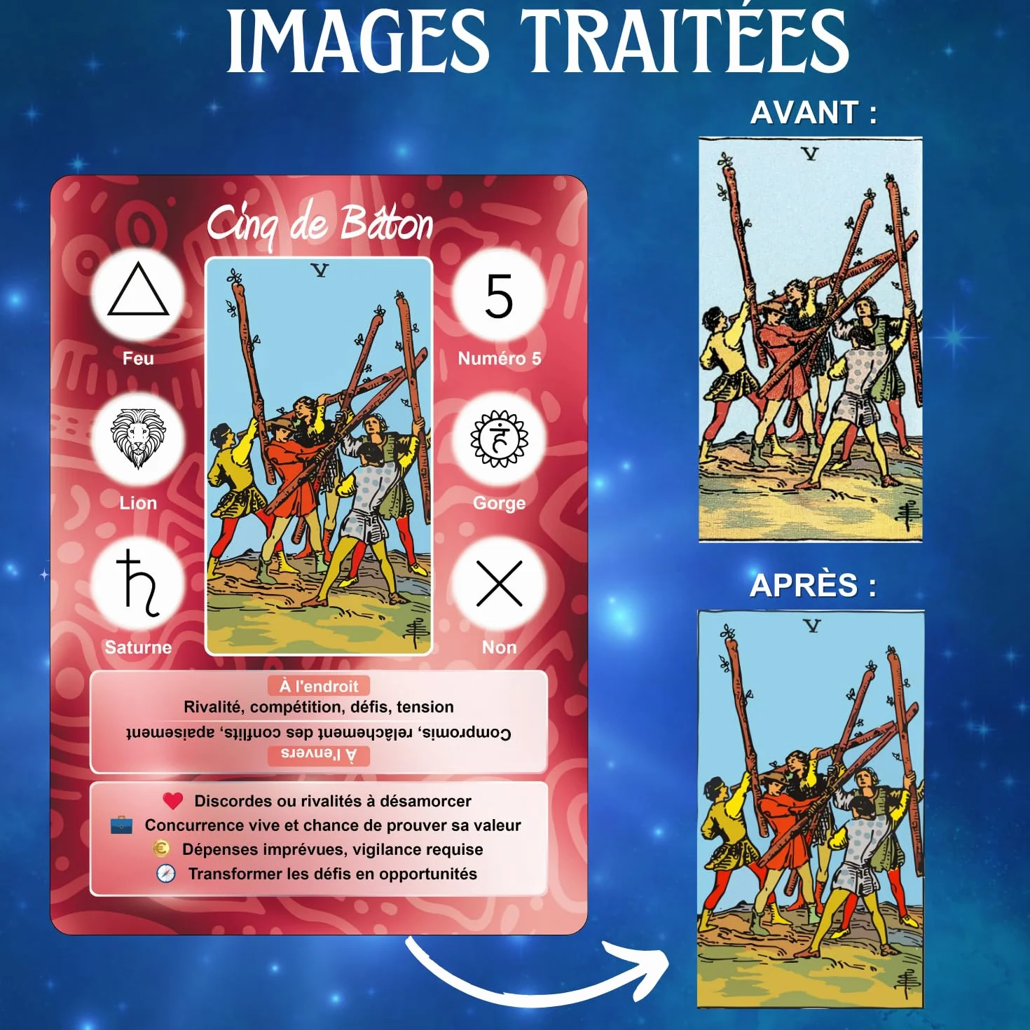 Tarot Divinatoire 78 Cartes + Livret 200 Pages Grande Taille 12,6 cm x 8,9 cm Débutants