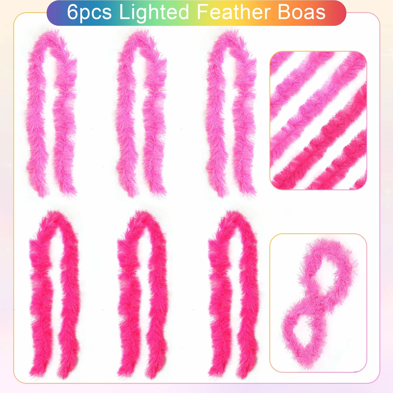 LACGO Lot de 6 boas en plumes avec 6 lunettes de soleil sans monture pour fête carnaval Halloween
