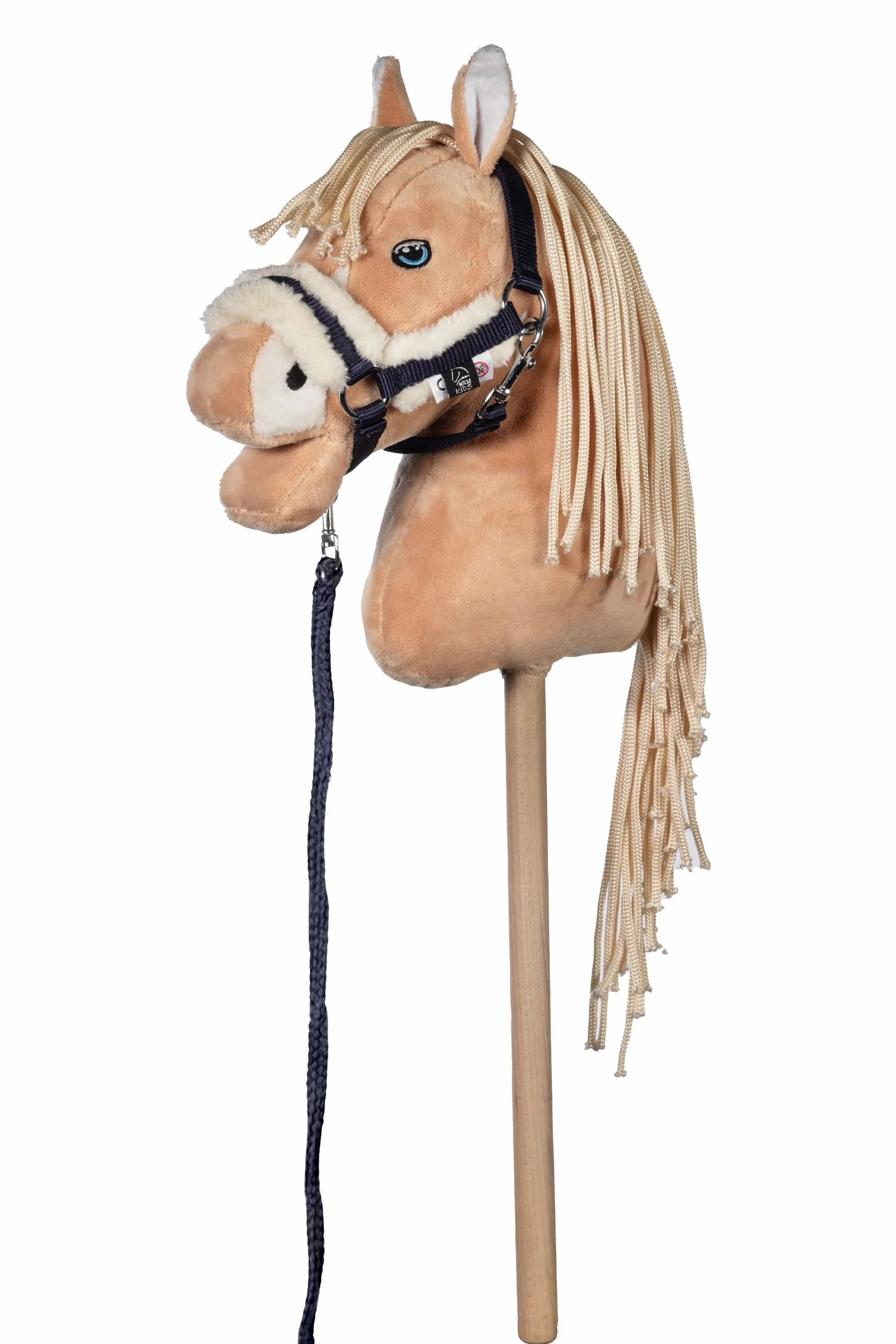 HKM Kids Cheval à bâton Palomino Beige avec licol et longe bleu foncé