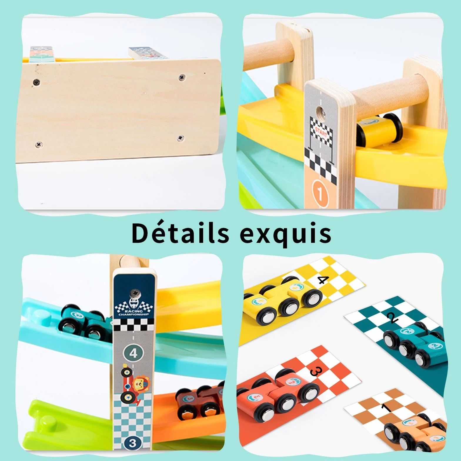 Jouet Montessori Rampe de Course en Bois Circuit Voiture Enfant 1-3 Ans