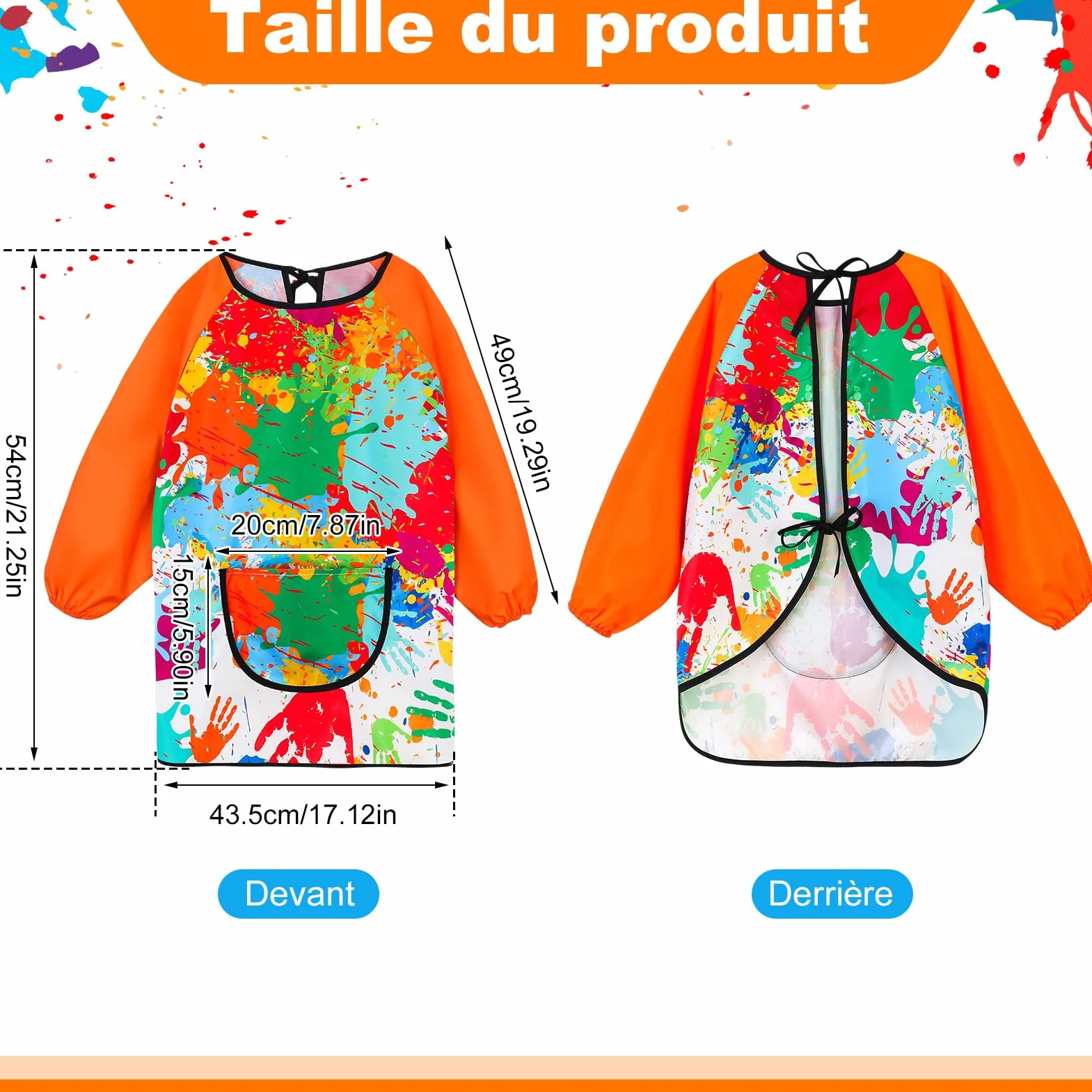 Tablier Peinture Enfant Imperméable Blouse 7-12 ans avec Poche Réutilisable