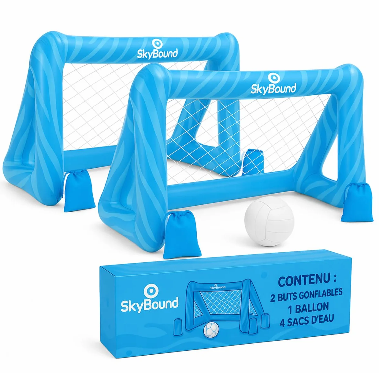 SkyBound Lot de 2 buts de piscine gonflables pour enfants avec ballon et sacs de poids