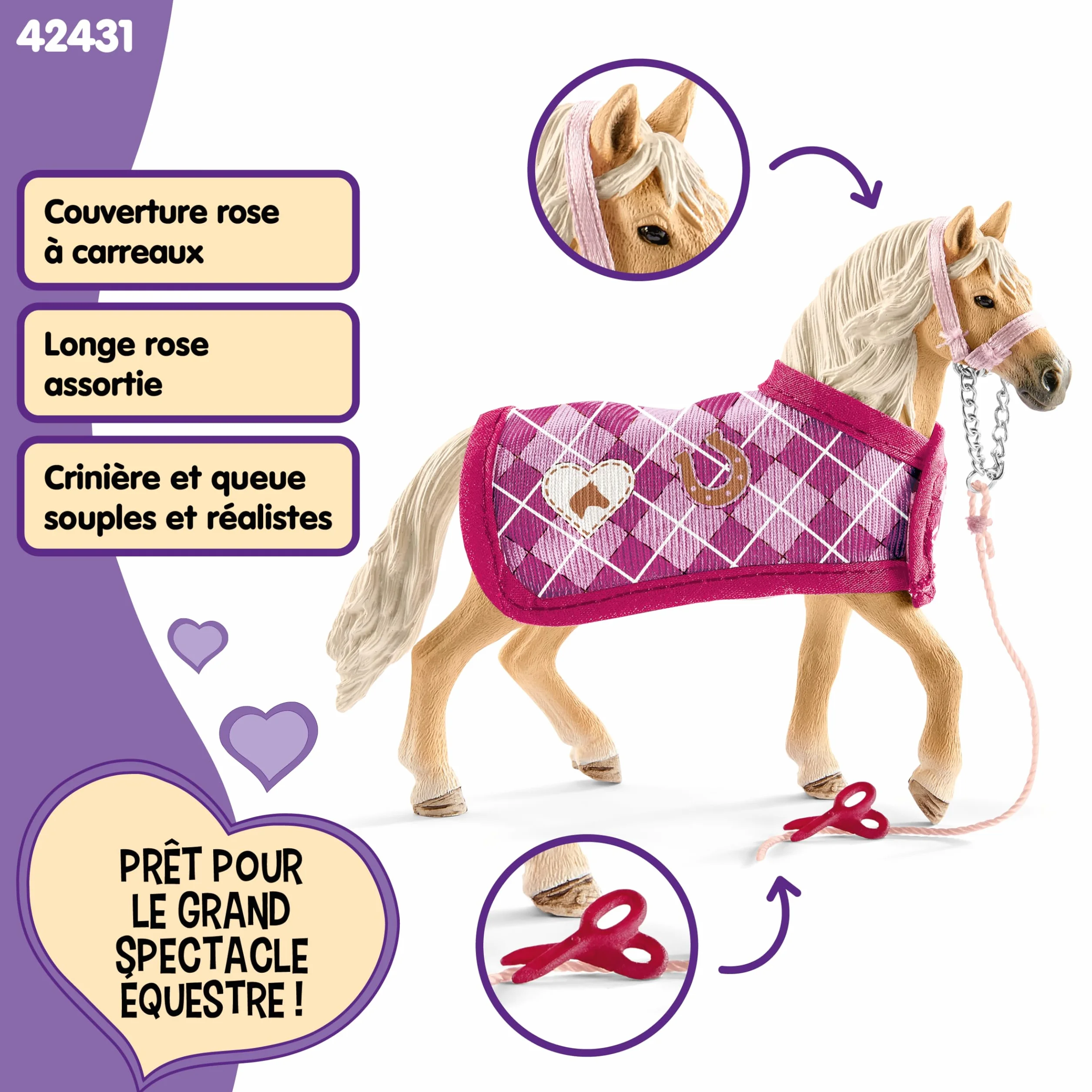 Schleich Horse Club Sofia's Accessoires de Mode pour Chevaux 42431 Set Cheval Couverture Longe Ciseaux Jouet 4 pièces