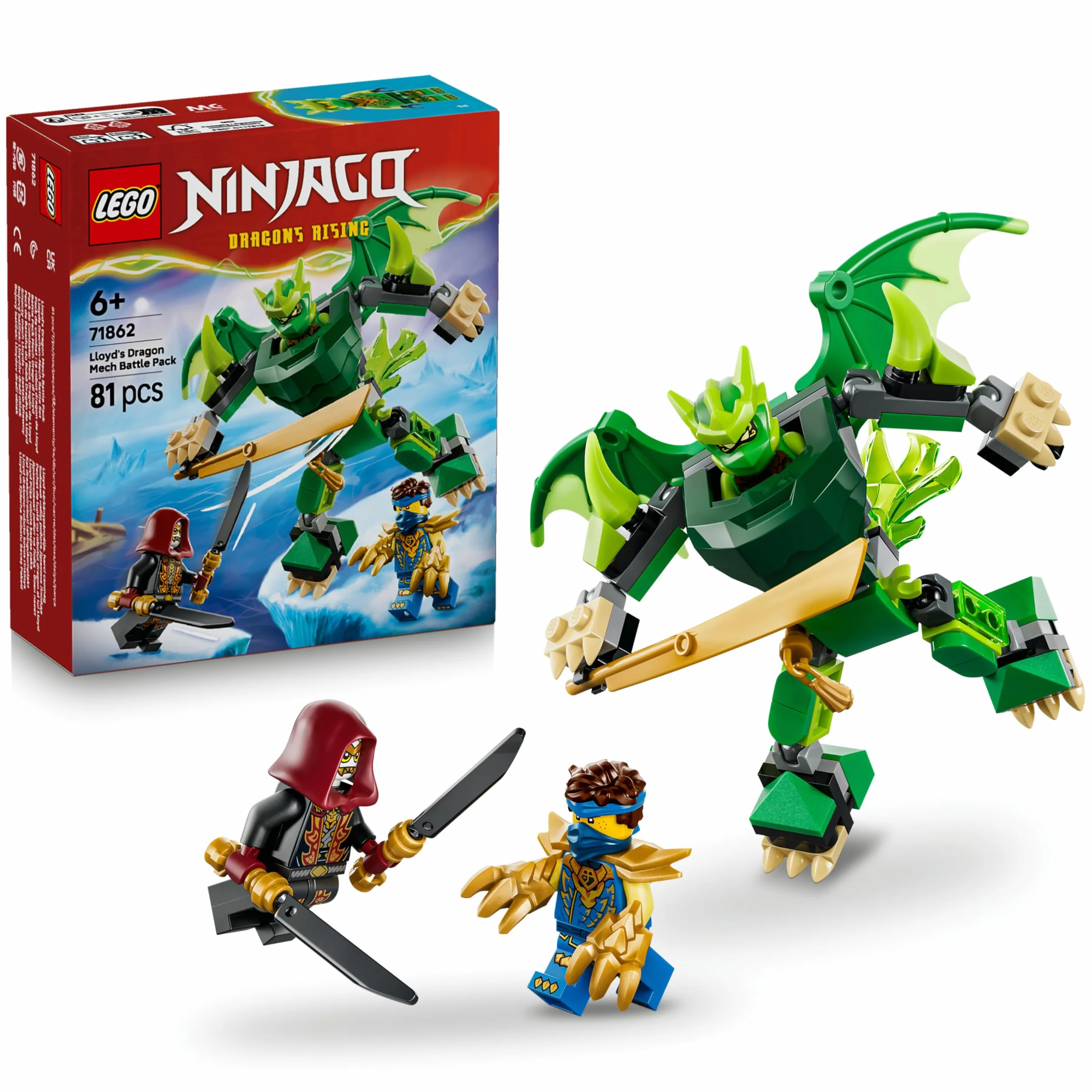 LEGO Ninjago Pack de Combat Robot Dragon de Lloyd Jouet Ninja Figurine 3 Minifigurines Katanas Cadeau Garçon 6 Ans 71862