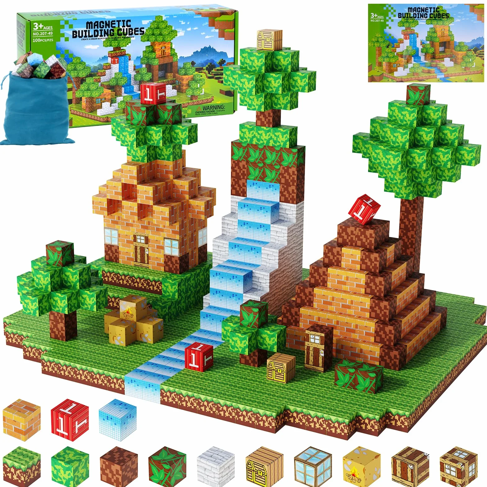 Blocs de Construction Magnétiques 2,5 cm Lot de 100 pour Enfants Montessori Jeu Aimants