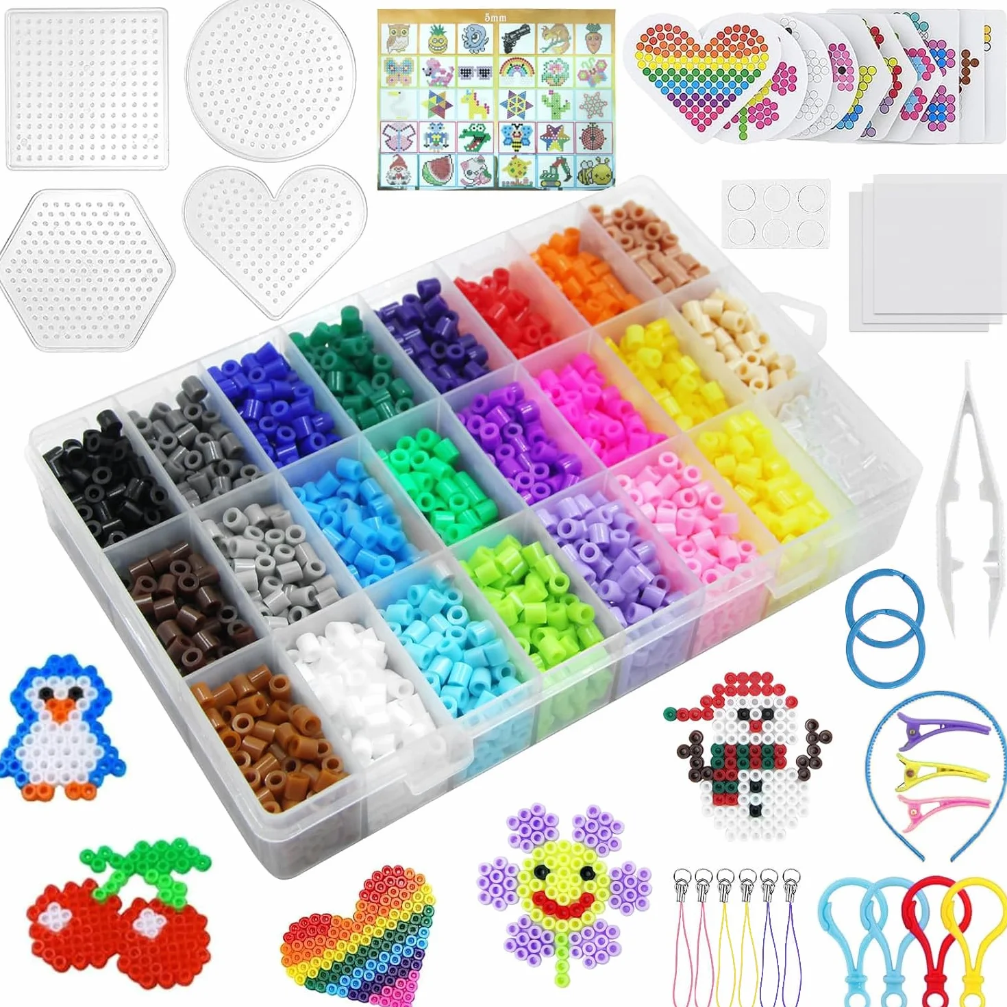 YESLUSY Perles à Repasser Set 24 Couleurs 6300 Pièces Mini 5mm pour Enfants DIY Cadeau