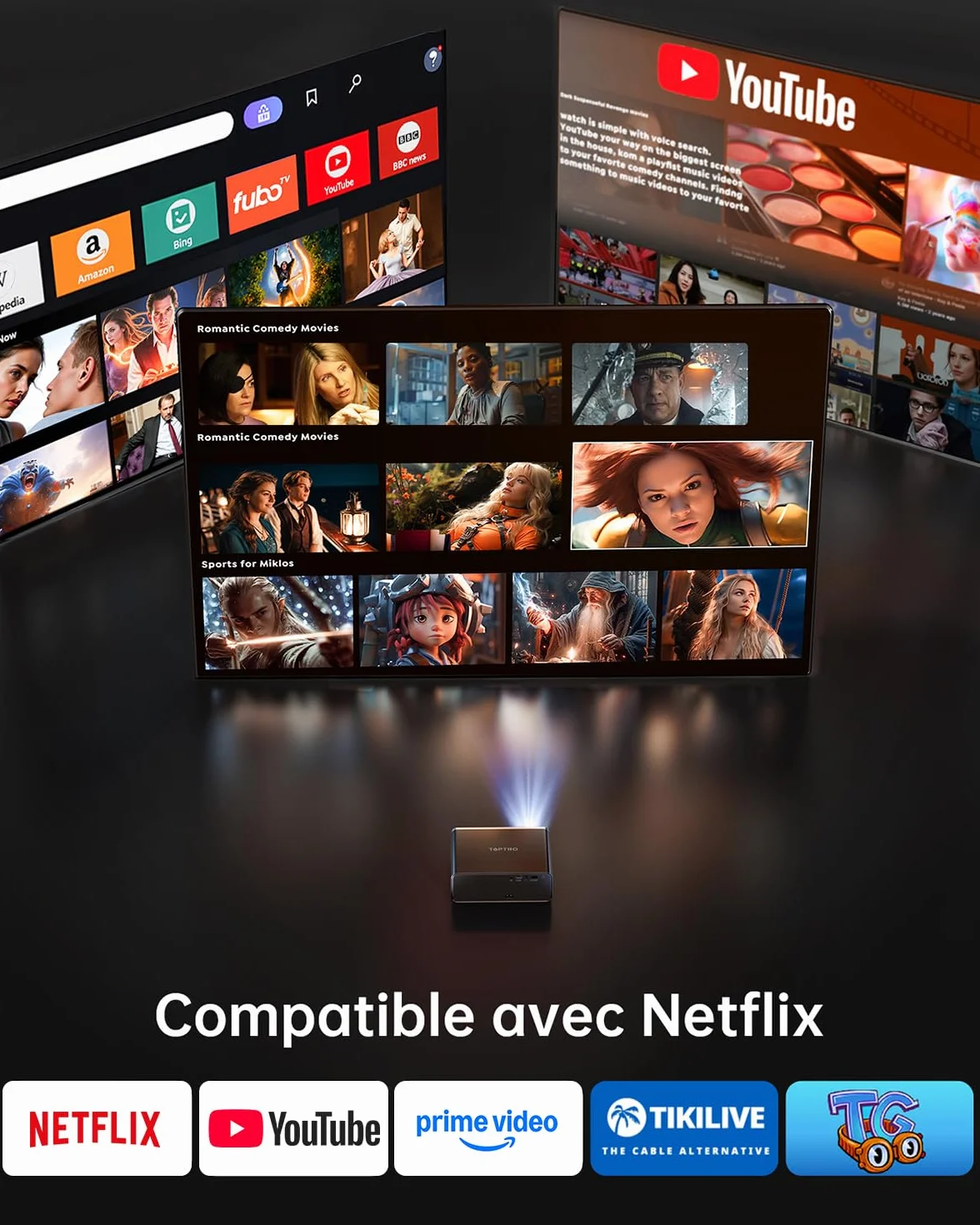 TOPTRO Vidéoprojecteur 4K 1000ANSI Portable WiFi6 Bluetooth Auto Focus Keystone 1080P FHD Home Cinéma