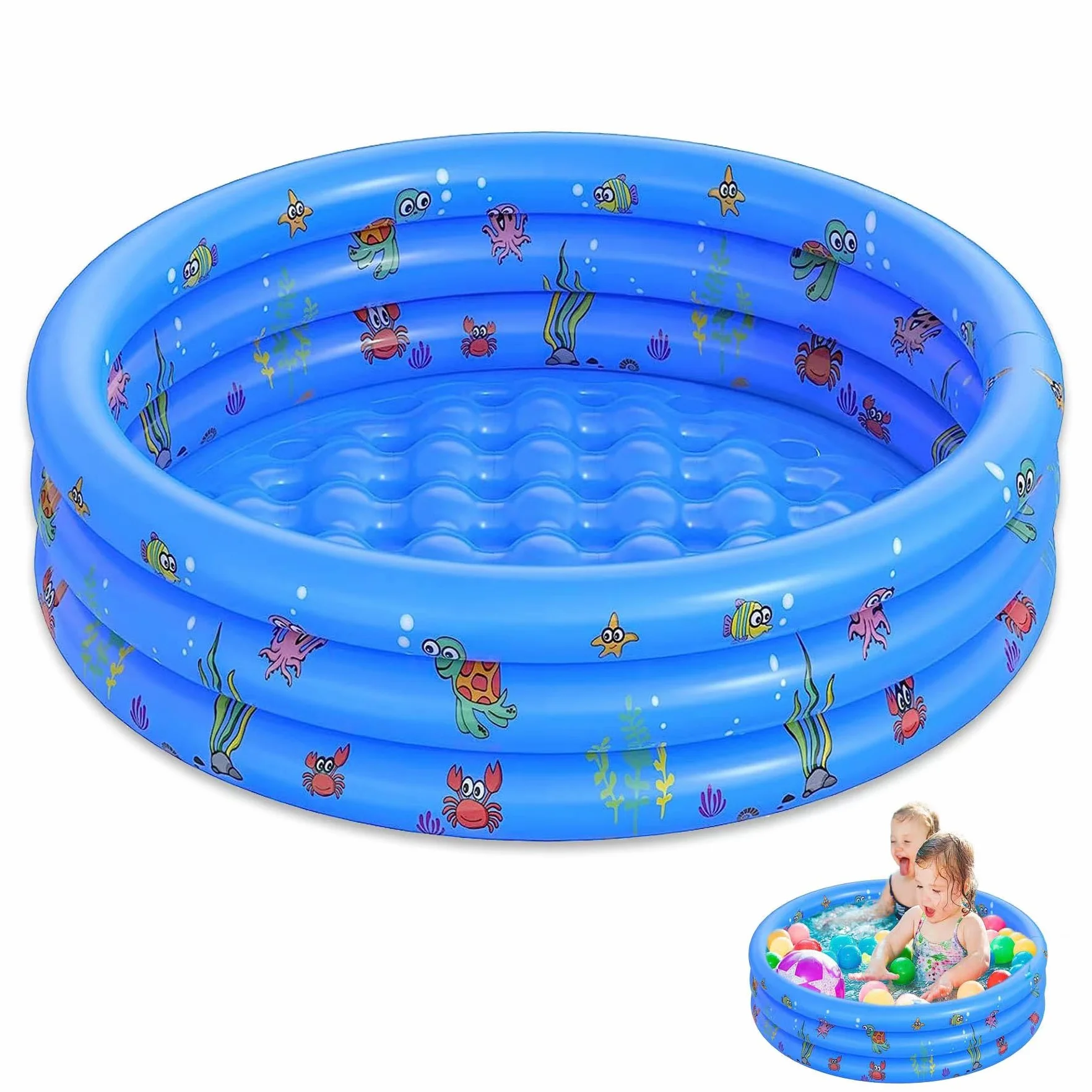 Pataugeoire Ronde Gonflable pour Enfants 100x35cm 3 Anneaux Rose