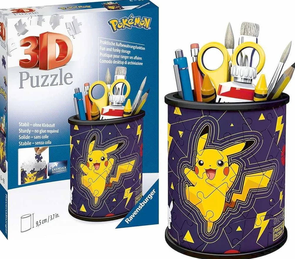 Ravensburger Puzzle 3D Pot à Crayons Pokemon Pikachu 54 pièces numérotées 9,5 cm
