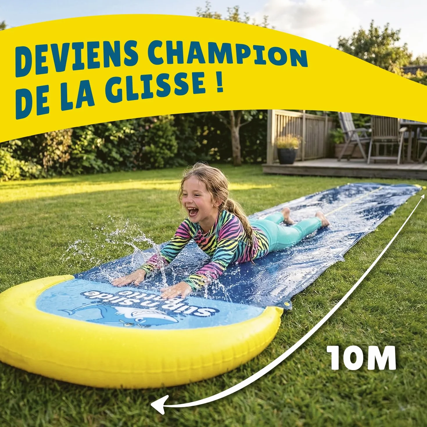 VentriBattle Officiel Tapis de Glisse Double Piste 10 mètres Slip'n Slide Jeu d'Eau Extérieur