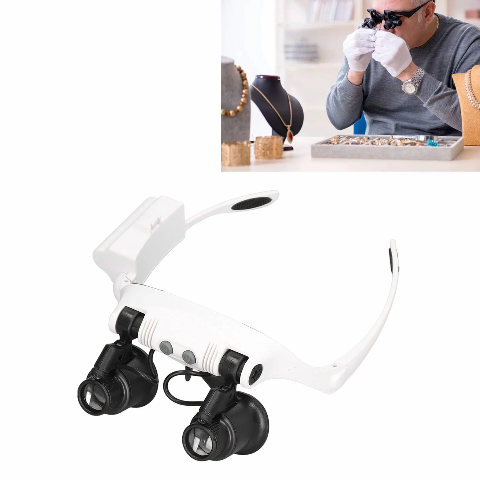 Loupe binoculaire 10x 15x 20x 25x avec lumière LED, Mains Libres, bandeau réglable pour réparation de montres