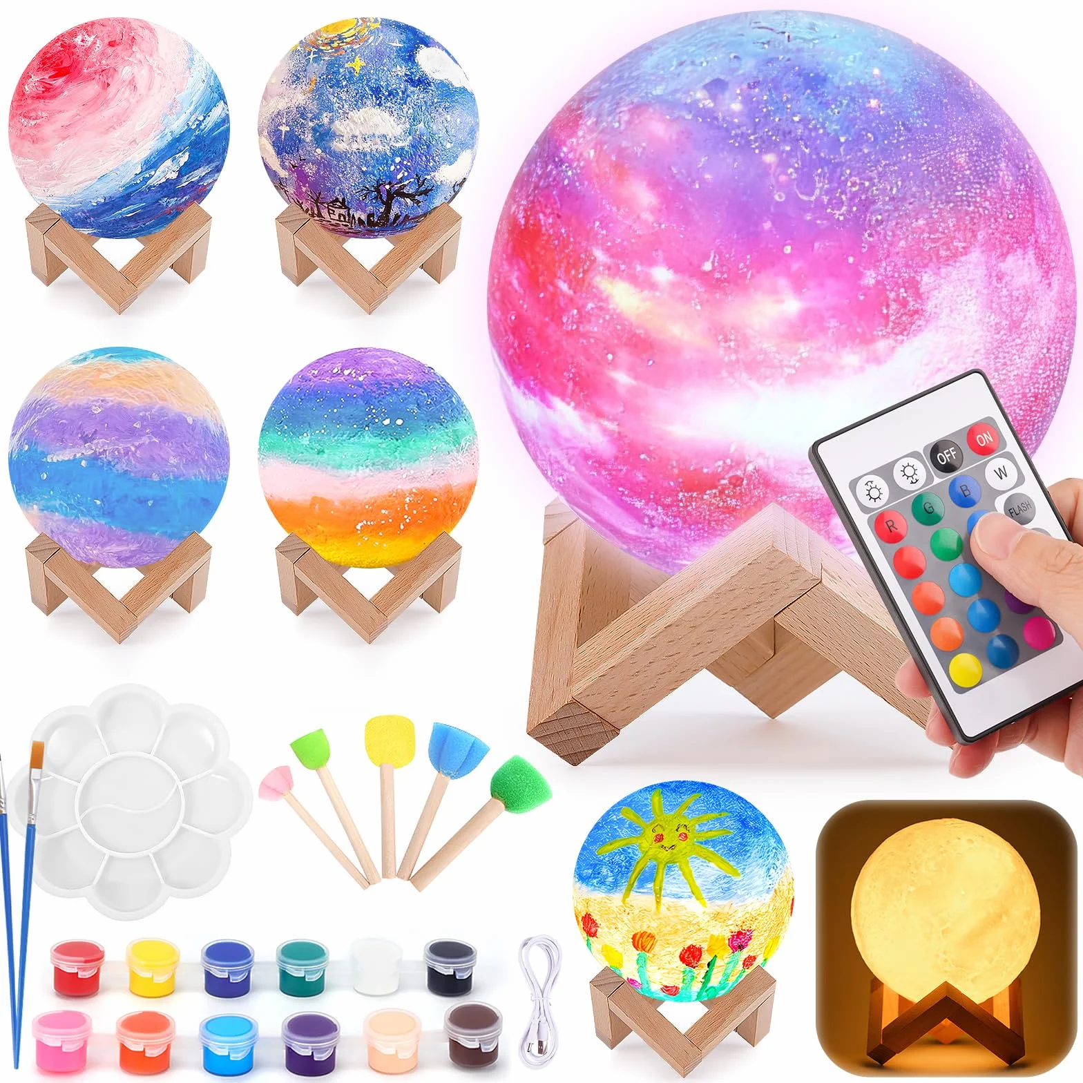 Kit de Peinture Lampe Lune Veilleuse Cadeau Anniversaire Fille Garcon 3-12 Ans