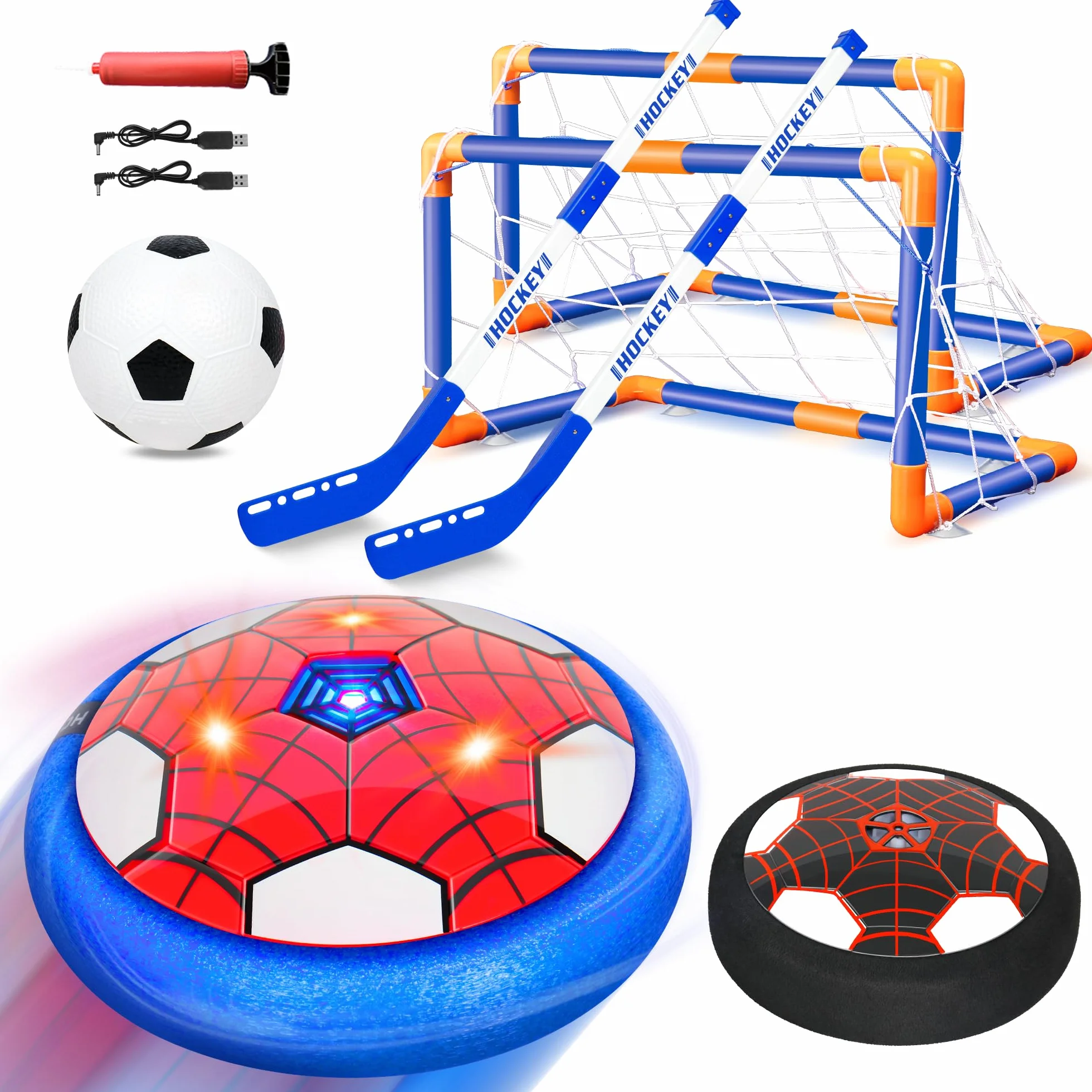 Spider Air Power Football, Jouet Enfant Ballon de Foot Rechargeable LED Lumière, 3in1 Ensemble pour 3-12 Ans Sport Intérieur Extérieur