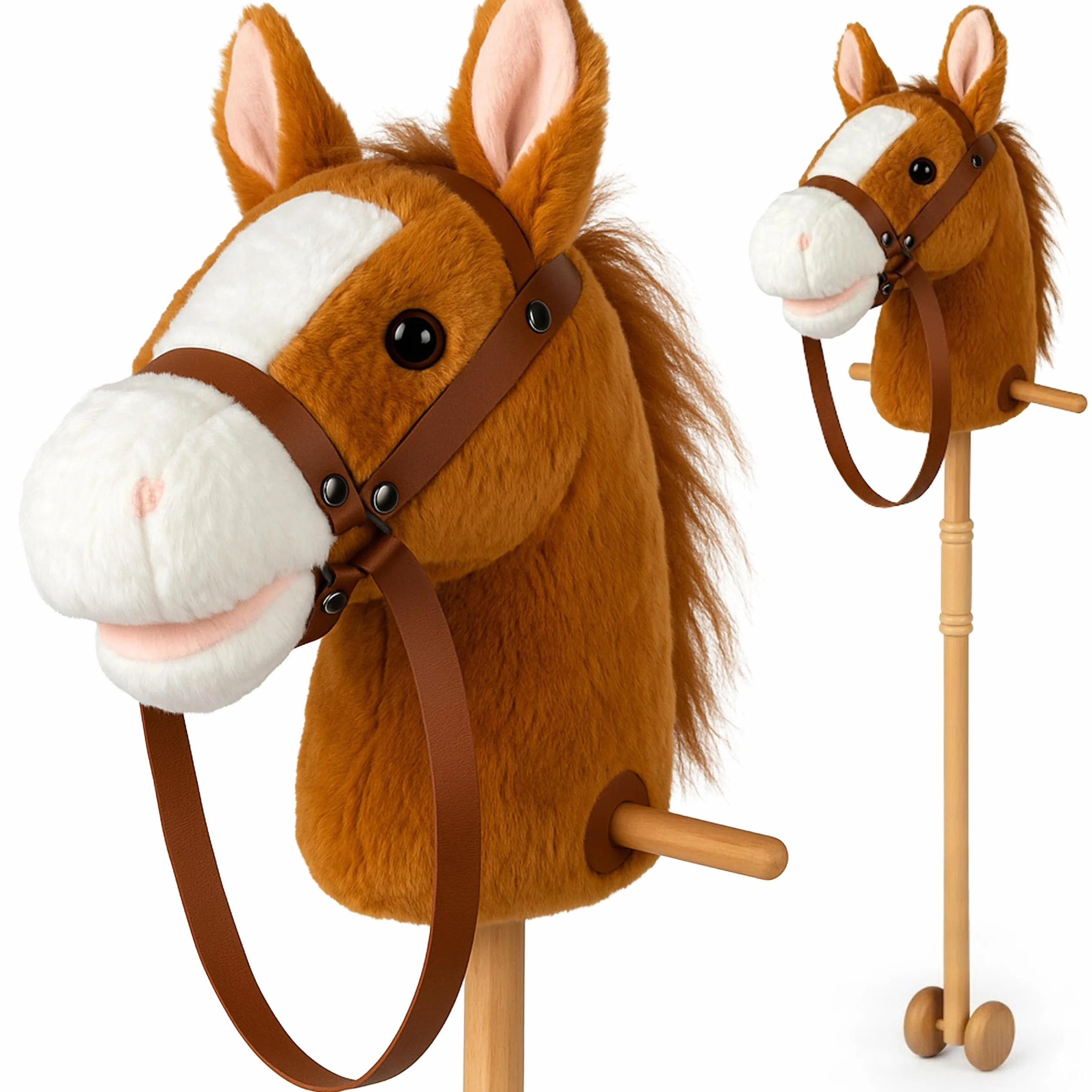 CELMAN Cheval Bâton Enfants 3-9 Ans Hobby Horse Sons Réalistes Galop Hennissement Tête Mousse EPP Bâton Bois Solide 95cm