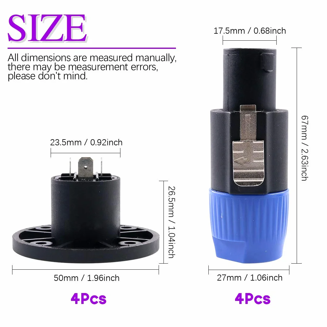 Neutrik Speakon NL4FC NL4FX NLT4X NL2FC NA4LJ Lot de 8 prises Verrouillage rotatif 4 pôles ronds