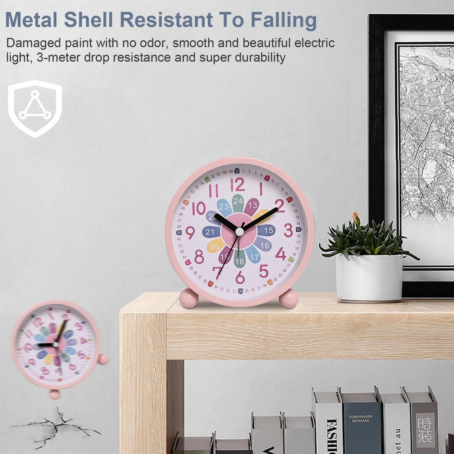Réveil Numérique Enfants Sans Tic-Tac Éducatif Analogique Quartz Veilleuse Piles Rose