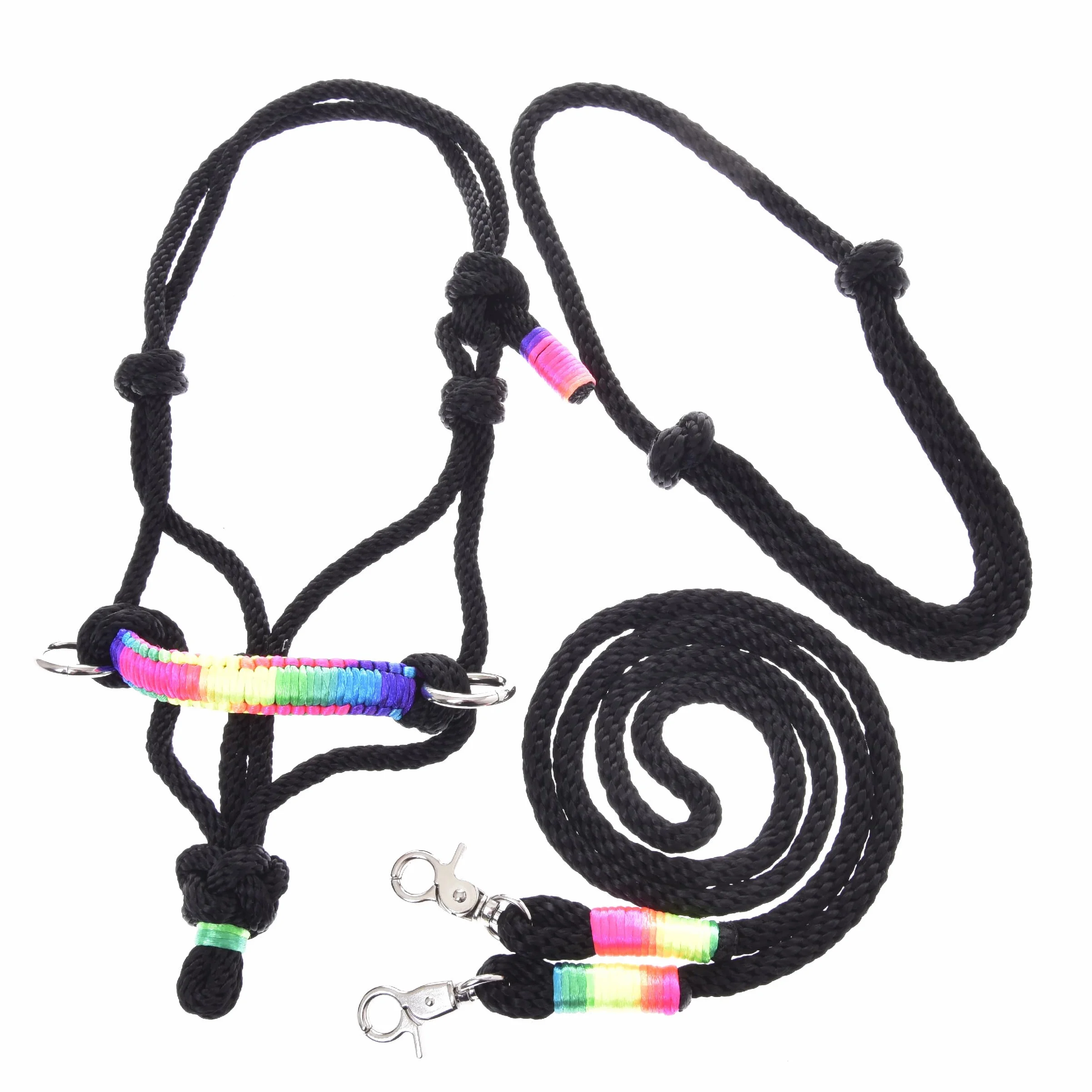 LarDen Hobby Horse Accessoires Ensemble de Corde Licol avec Rênes & Collier pour Cheval Bâton GR. S Arc-en-Ciel Fait à la Main