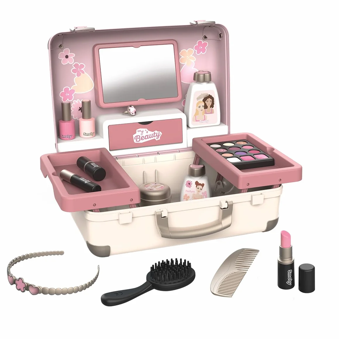 Smoby My Beauty Vanity Coiffure Onglerie Maquillage Factice 13 Accessoires Facile à Transporter