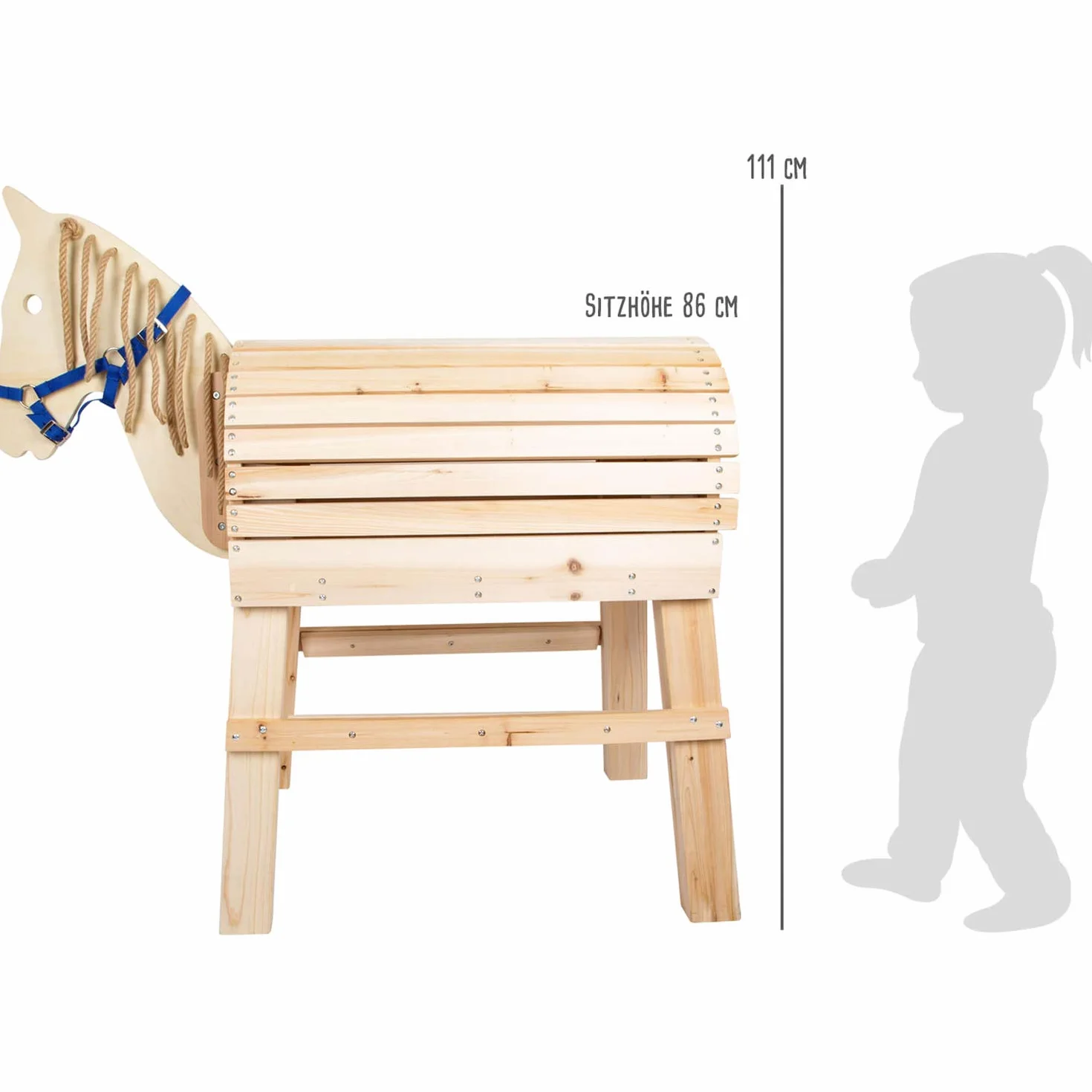 Small Foot Cheval de Bois pour Enfants à partir de 3 Ans, Aide à l'escalade et Licol, Beige