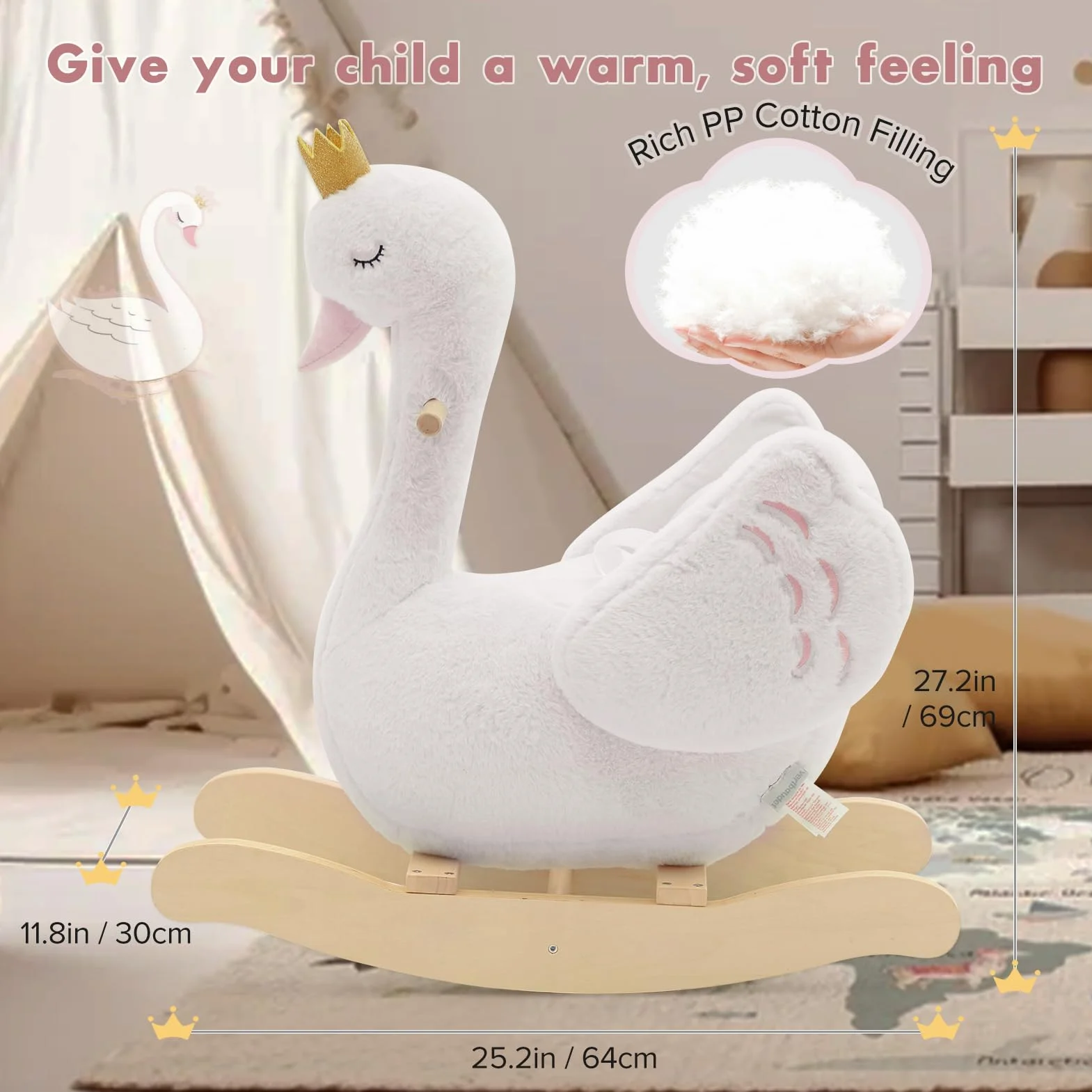 Labebe Cheval à Bascule Cygne Enfant Peluche Blanc Extérieur Intérieur Jouet 1-3 Ans